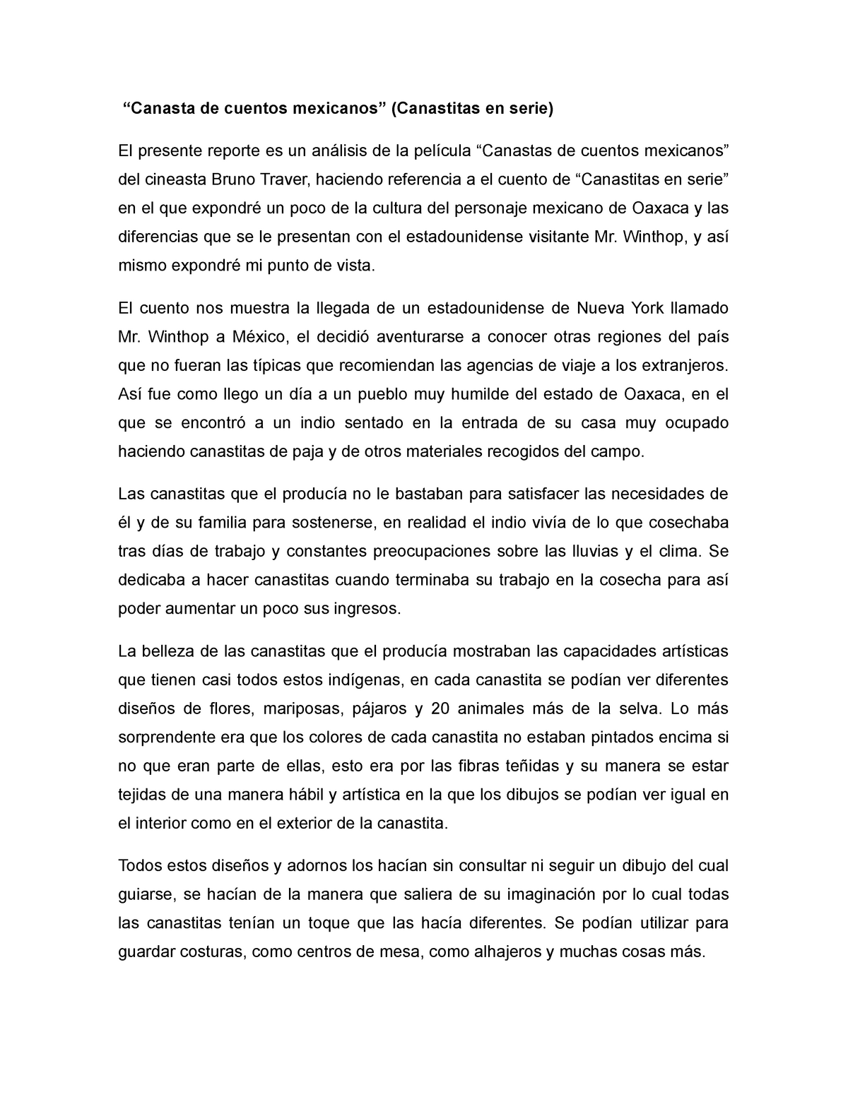 Artes - Evidencia 2 - “Canasta de cuentos mexicanos” (Canastitas en serie)  El presente reporte es un - Studocu