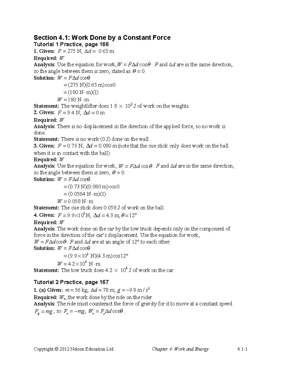 Phys12 sm 04 1 Work Done By Constant Force Section 4 Work Done by a Constant Force Tutorial
