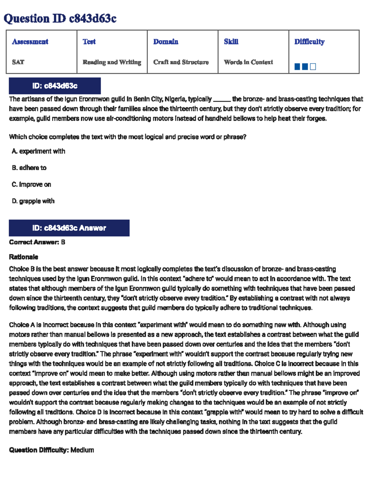 Words in context - Which choice completes the text with the most logical and precise word or ...