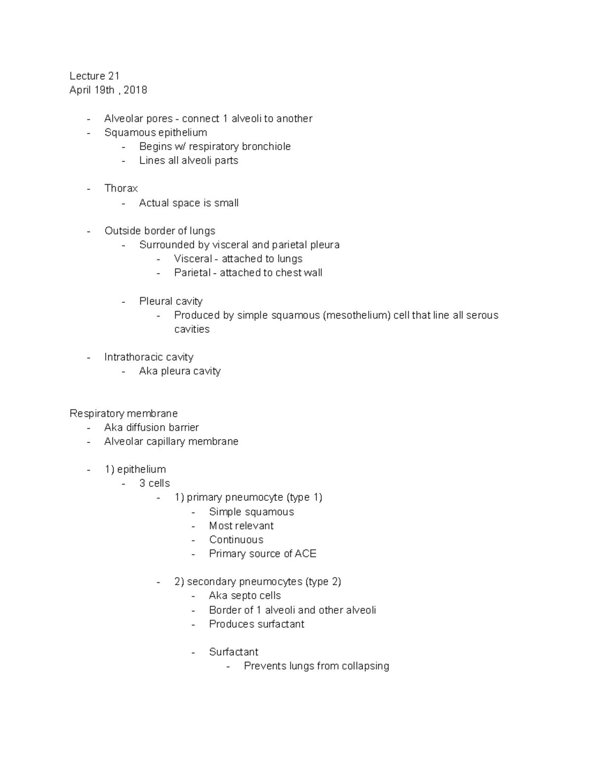 Anatomy 2 - Lecture 21 - Lecture 21 April 19th , 2018 - Alveolar pores ...