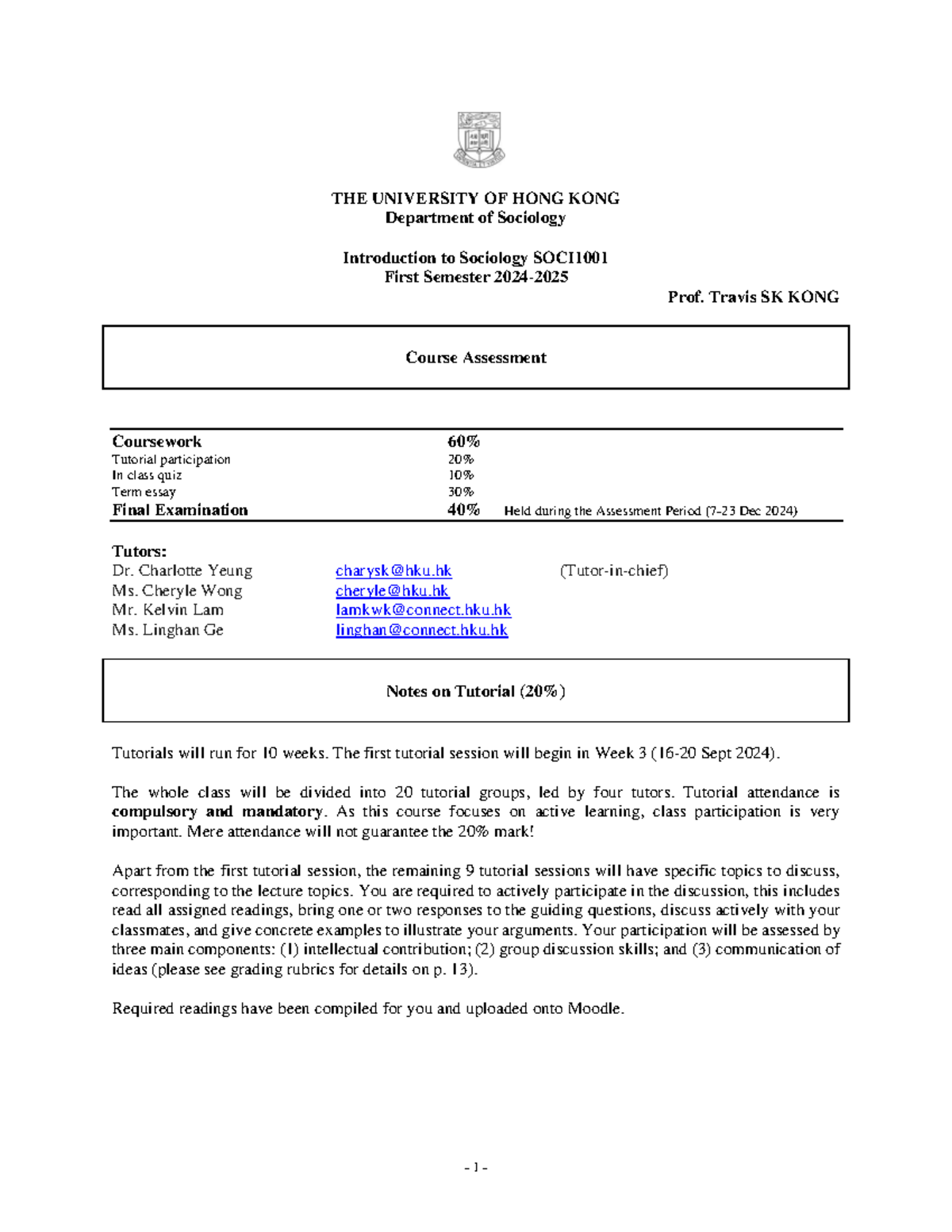 SOCI1001 B Tutorial Guideline (16) - THE UNIVERSITY OF HONG KONG ...