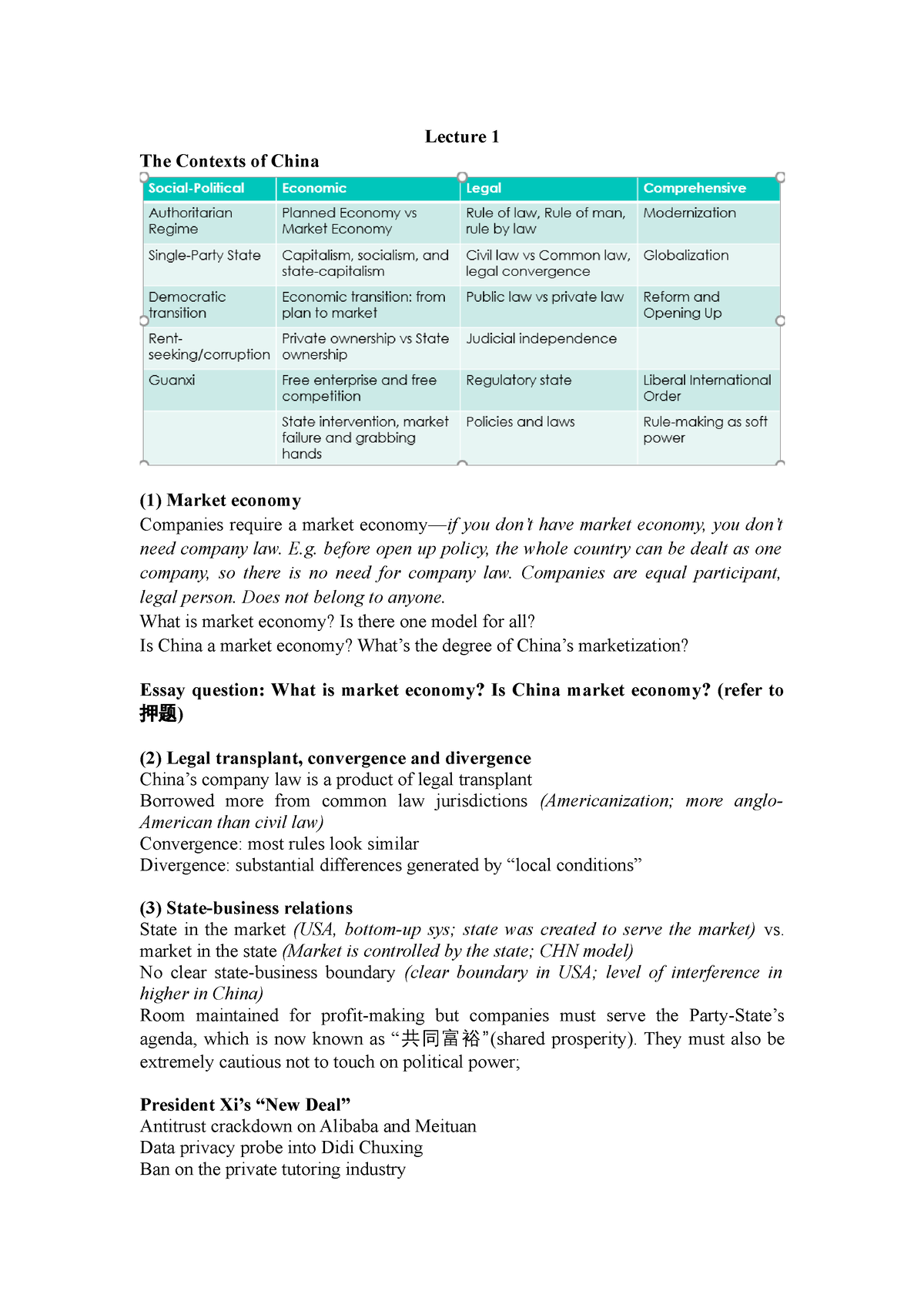 Week 1 - Week 1 Lecture Notes - Lecture 1 The Contexts Of China (1 ...