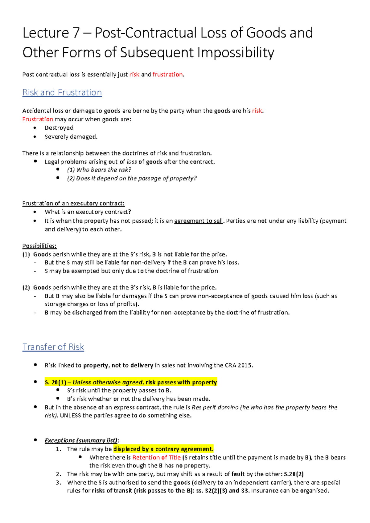 Post-Contractual Loss of Goods and Other Forms of Subsequent ...