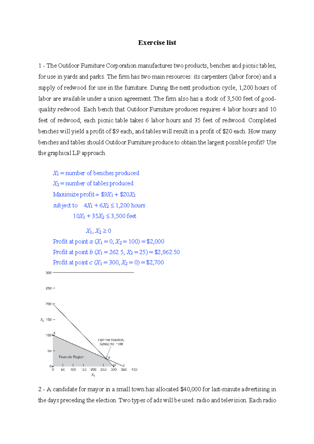 Exercise list solution Exercise list 1 The Outdoor Furniture