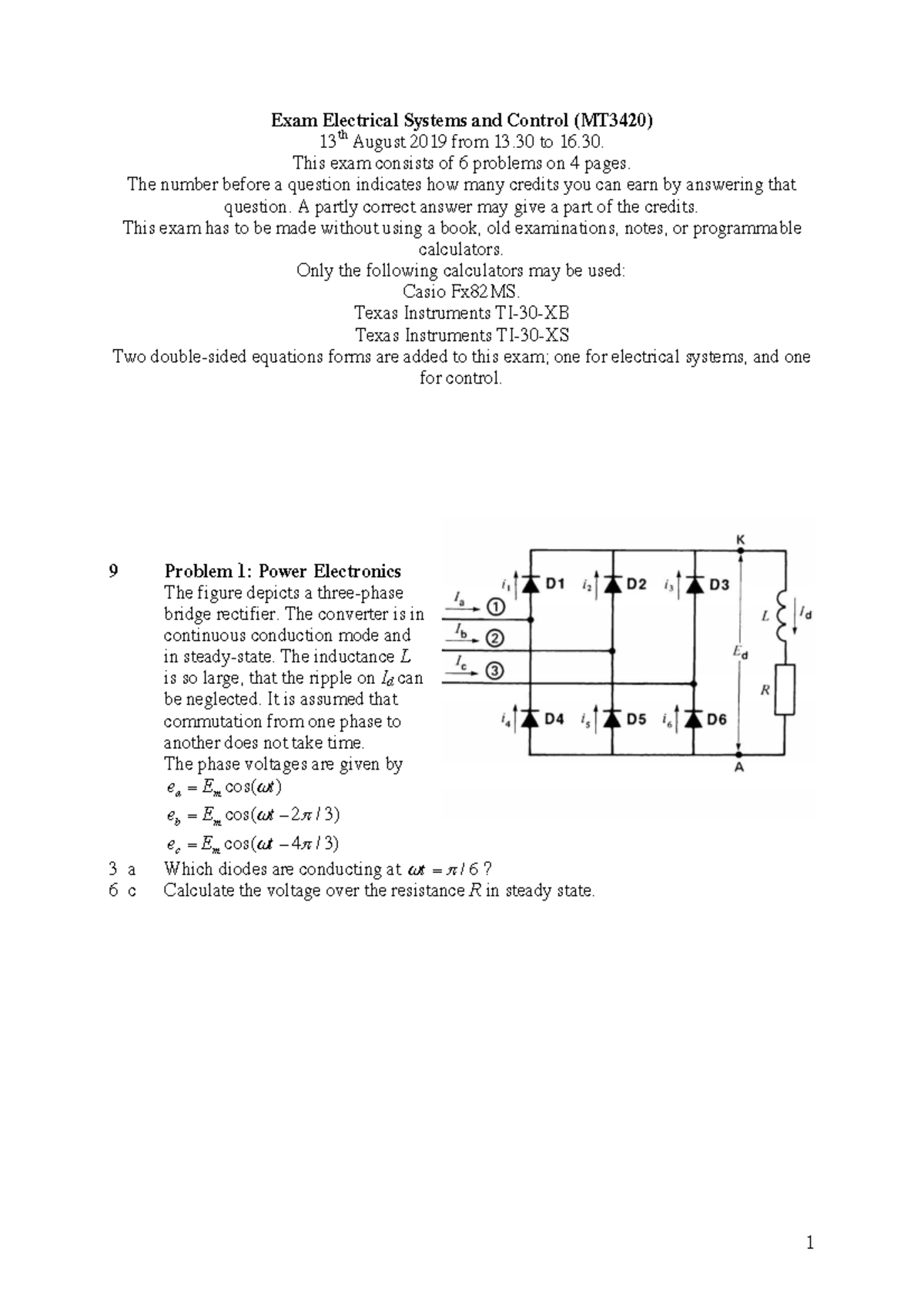 Extra exam electrical systems and control (bachelor 3mE), same