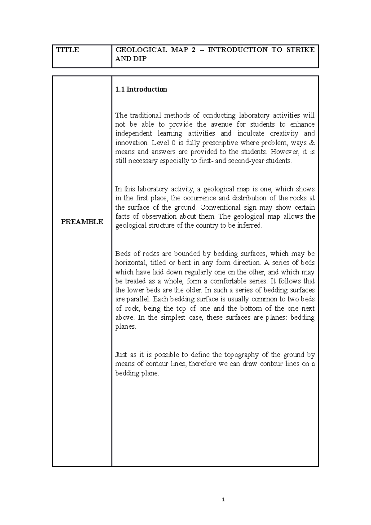 LAB Report Geological MAP 2 - TITLE GEOLOGICAL MAP 2 – INTRODUCTION TO ...