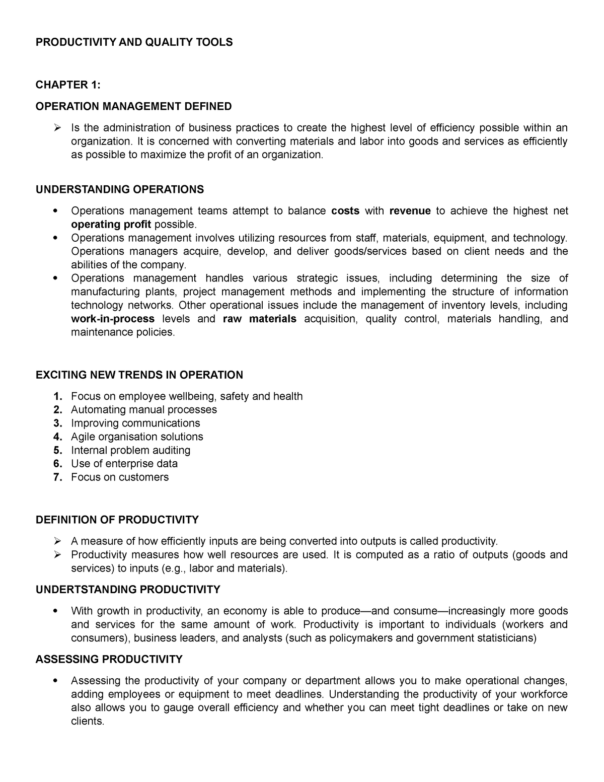 PROD-QUAL Chap 1- 5 - PRODUCTIVITY AND QUALITY TOOLS CHAPTER 1 ...