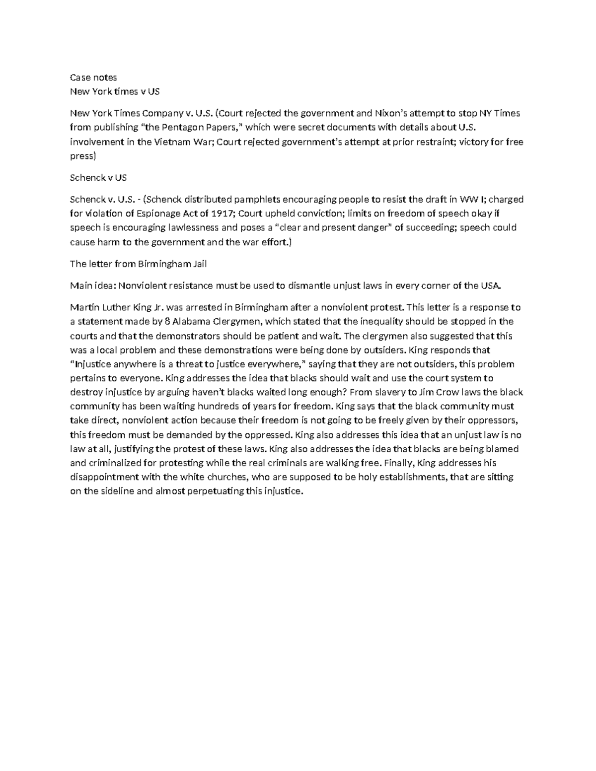 Ap gov notes Case notes New York times v US New York Times Company v