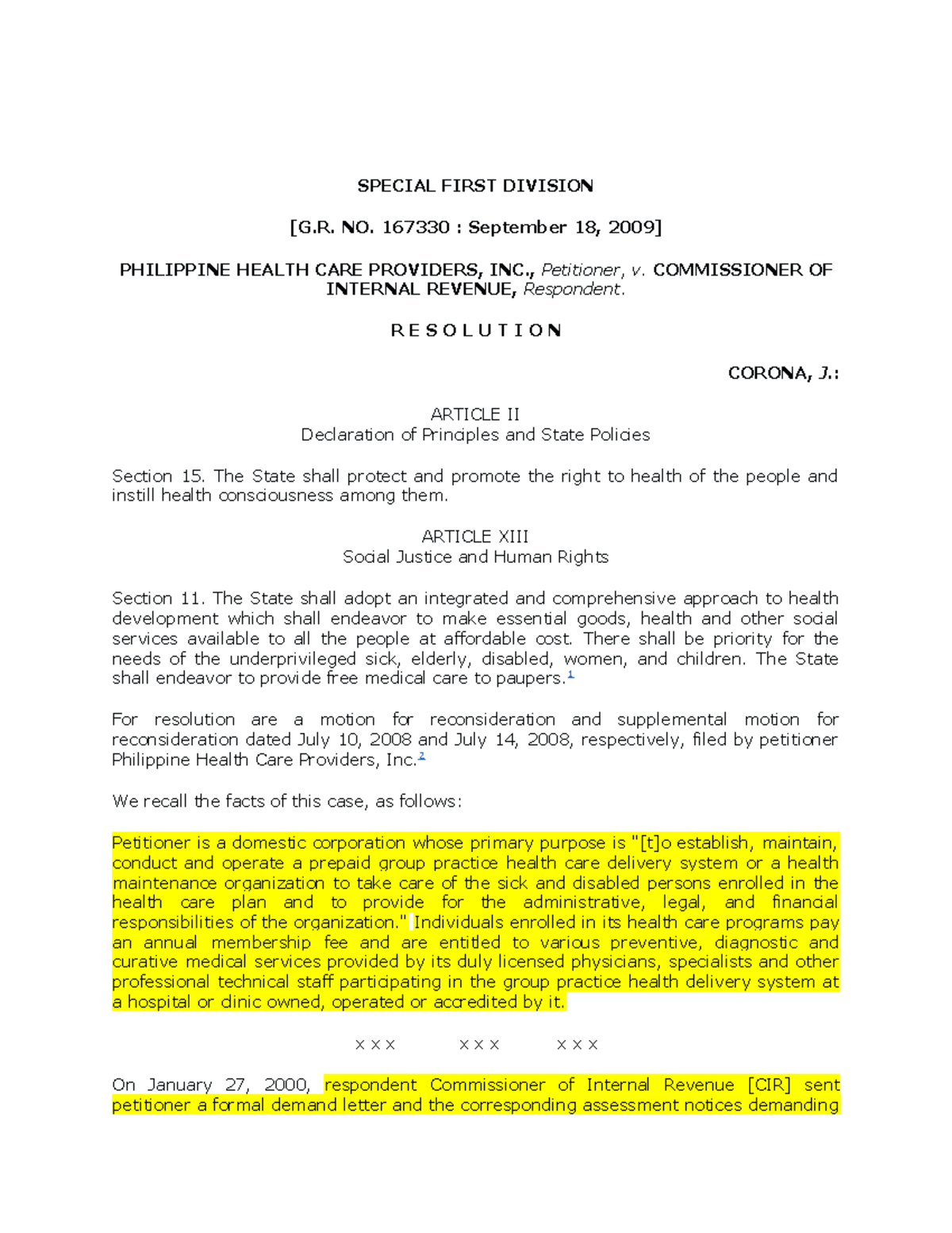 1) Resolution Philippine Health Care Providers v Commissioner