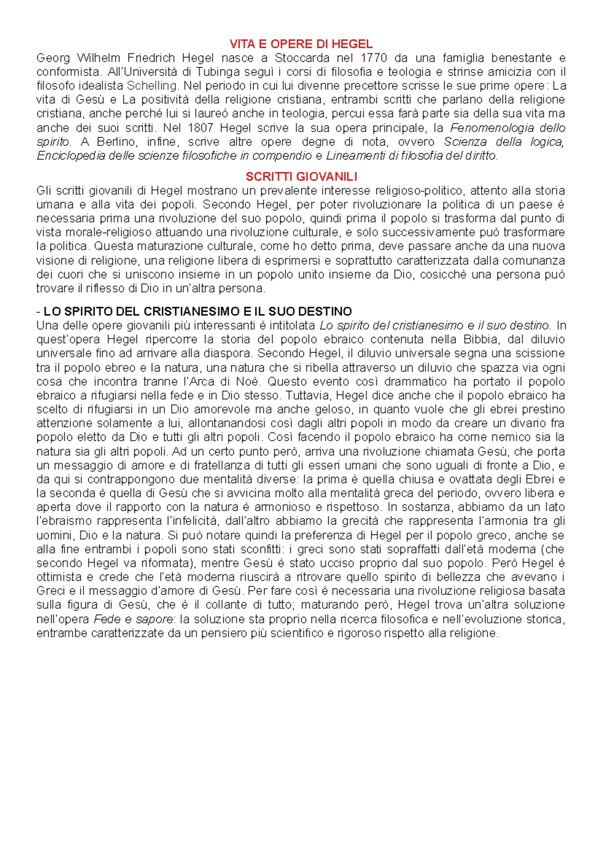 Hegel All’Università di Tubinga seguì i corsi di filosofia e teologia