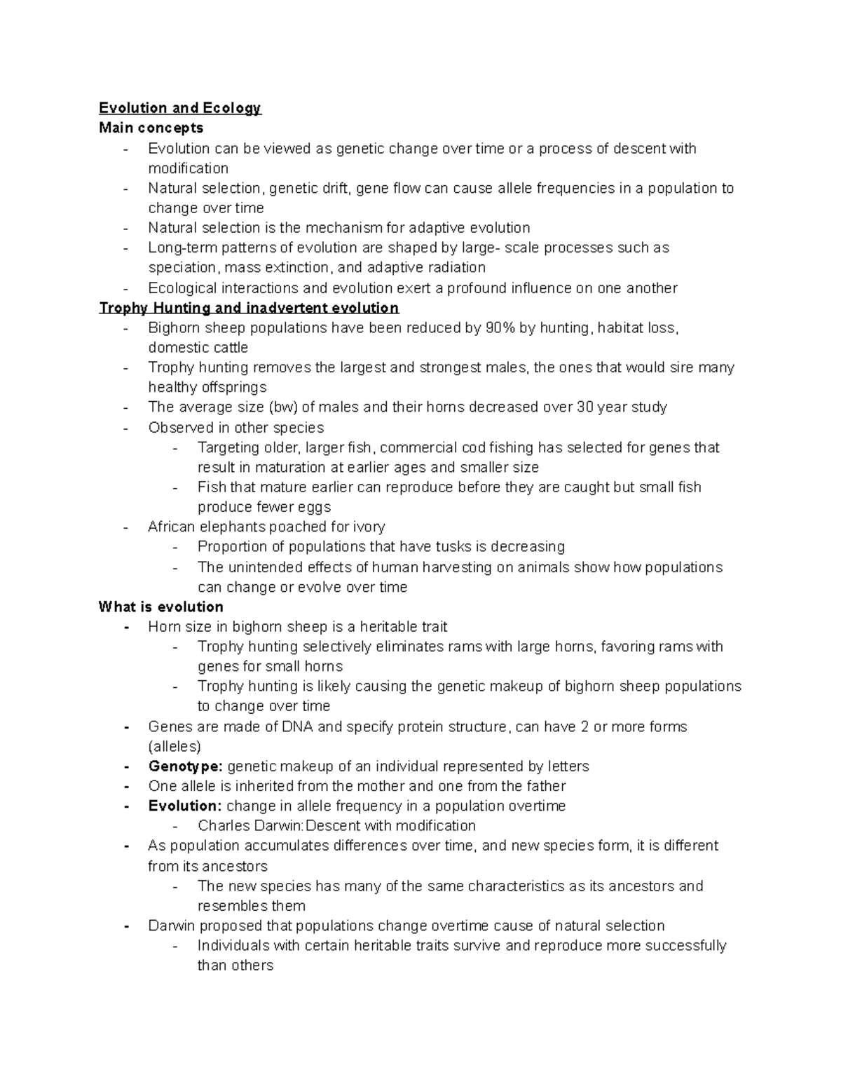 WK 2 Lectures - Ecology Notes - Evolution and Ecology Main concepts ...