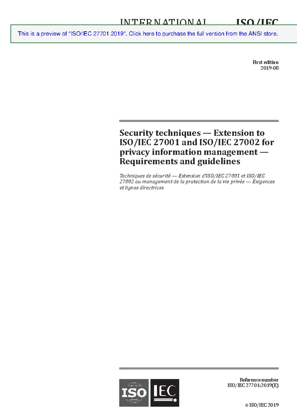 Preview ISO+IEC+27701-2019 - Security techniques — Extension to ISO/IEC ...