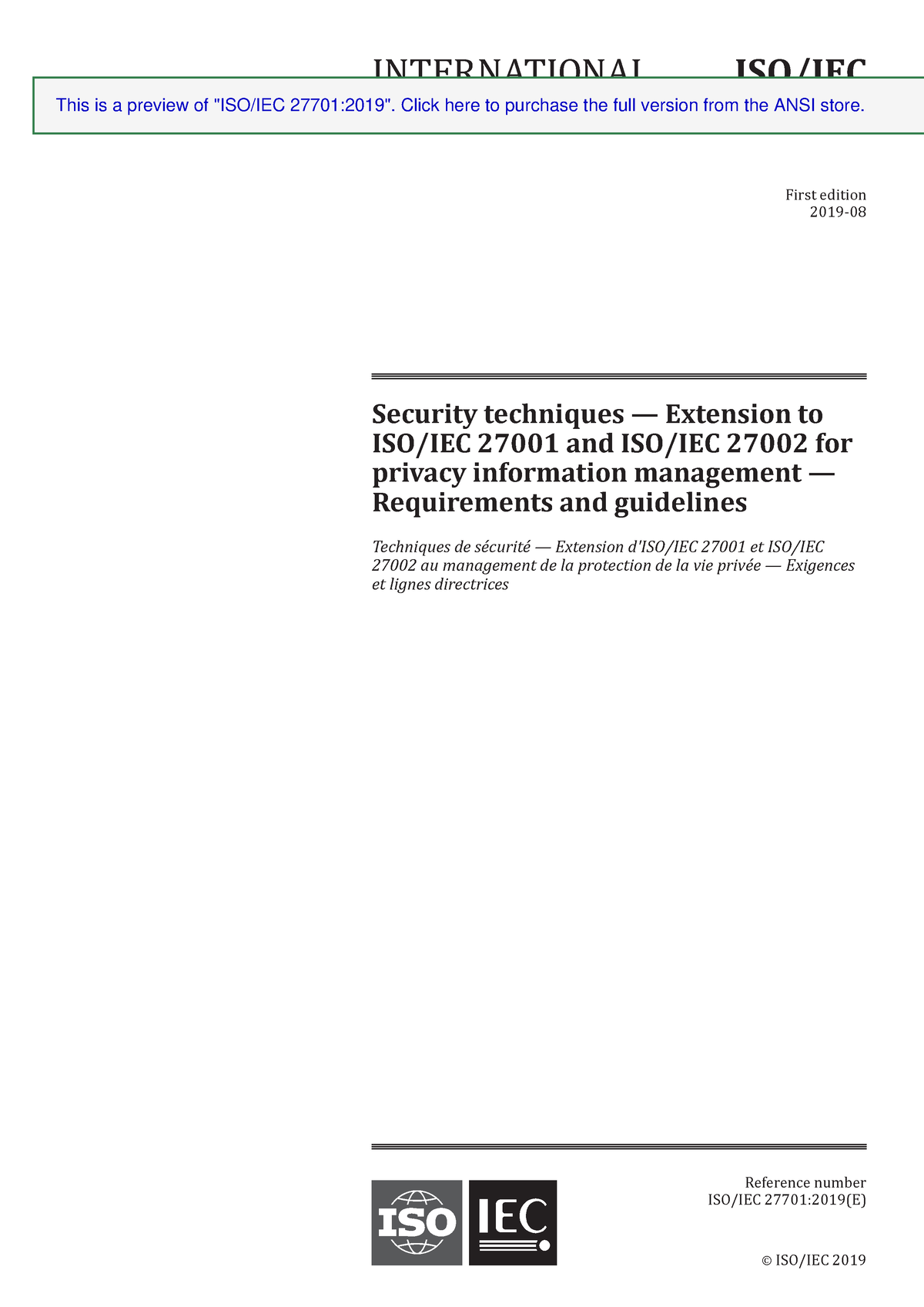 Preview ISO+IEC+27701-2019 - Security Techniques — Extension To ISO/IEC ...