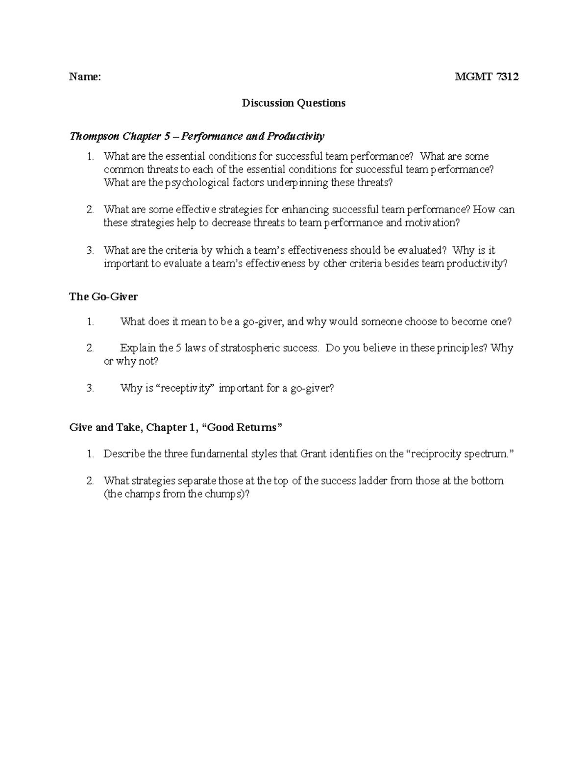 Week 7 Discussion Questions - Name: MGMT 7312 Discussion Questions ...