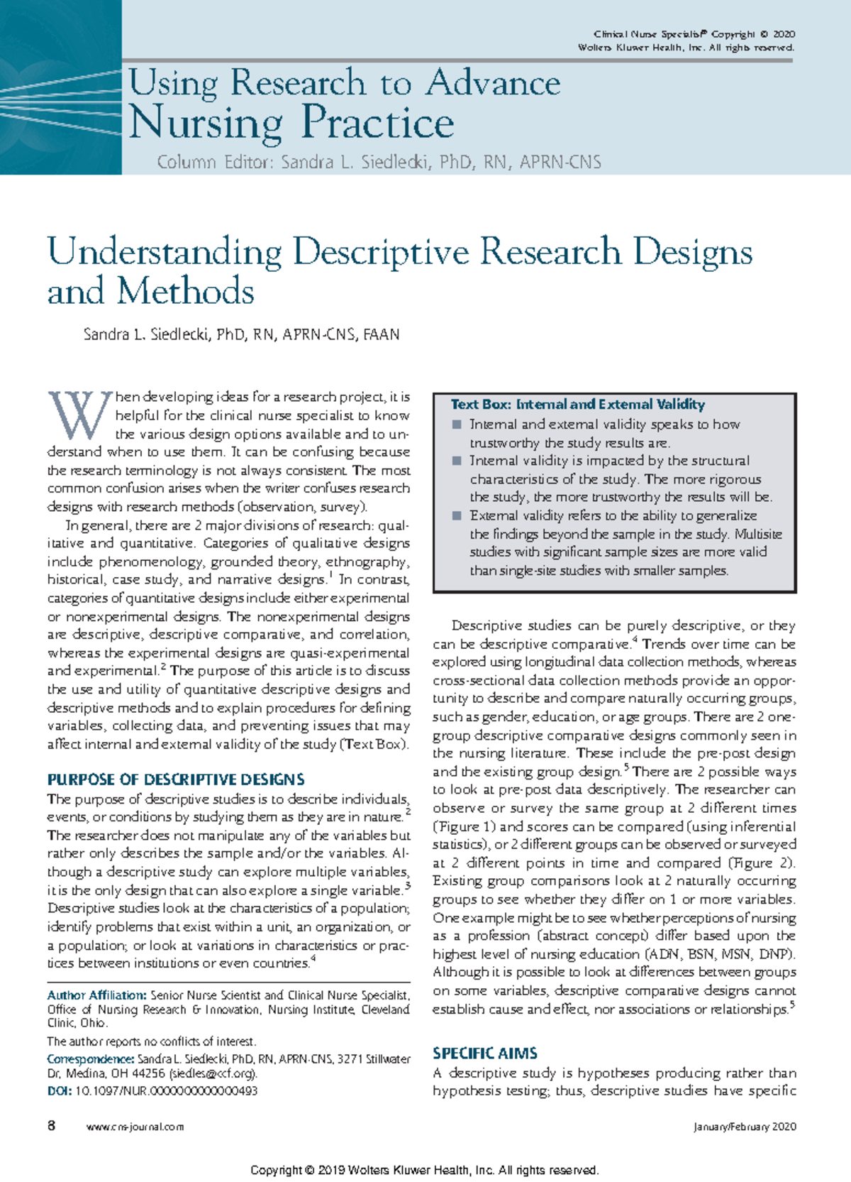 What Is Descriptive Research Design According To Siedlecki 2020