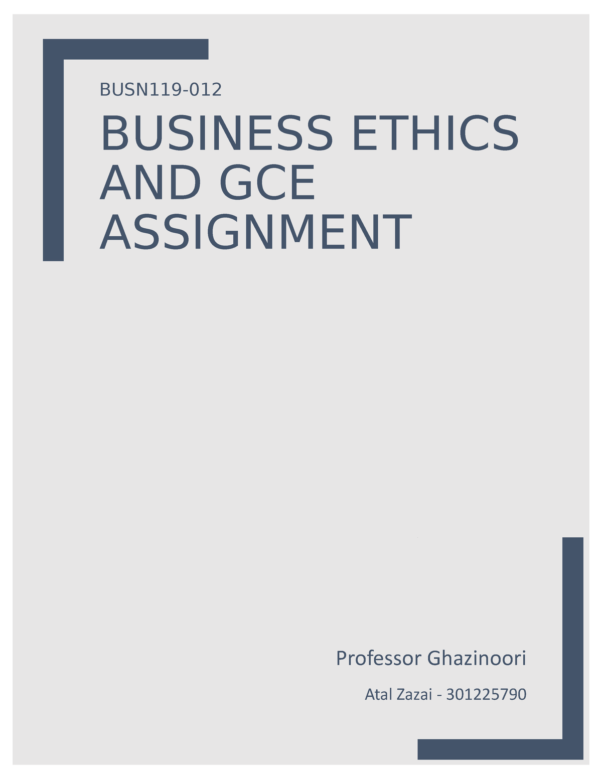 gce and business ethics assignment
