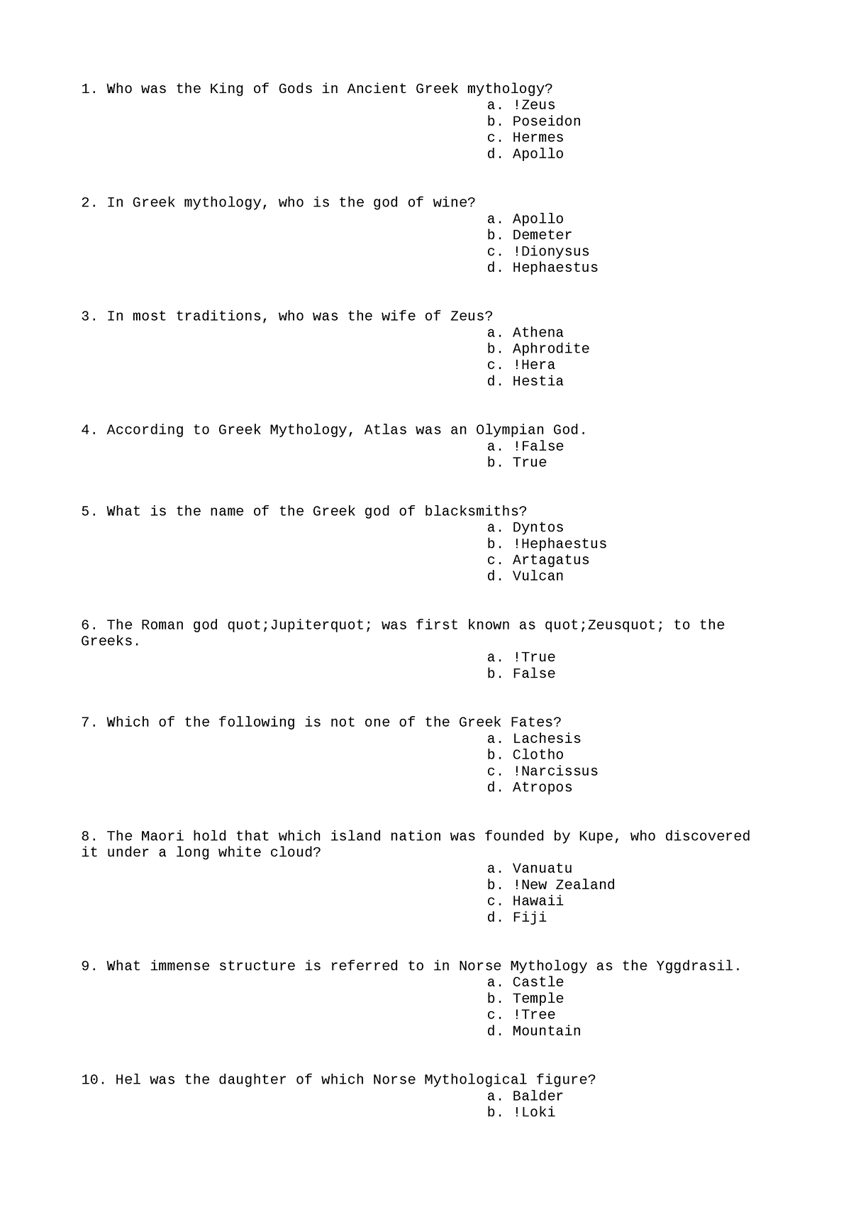 ACC121 Test Prep 4 - Quizzers - Who Was The King Of Gods In Ancient ...