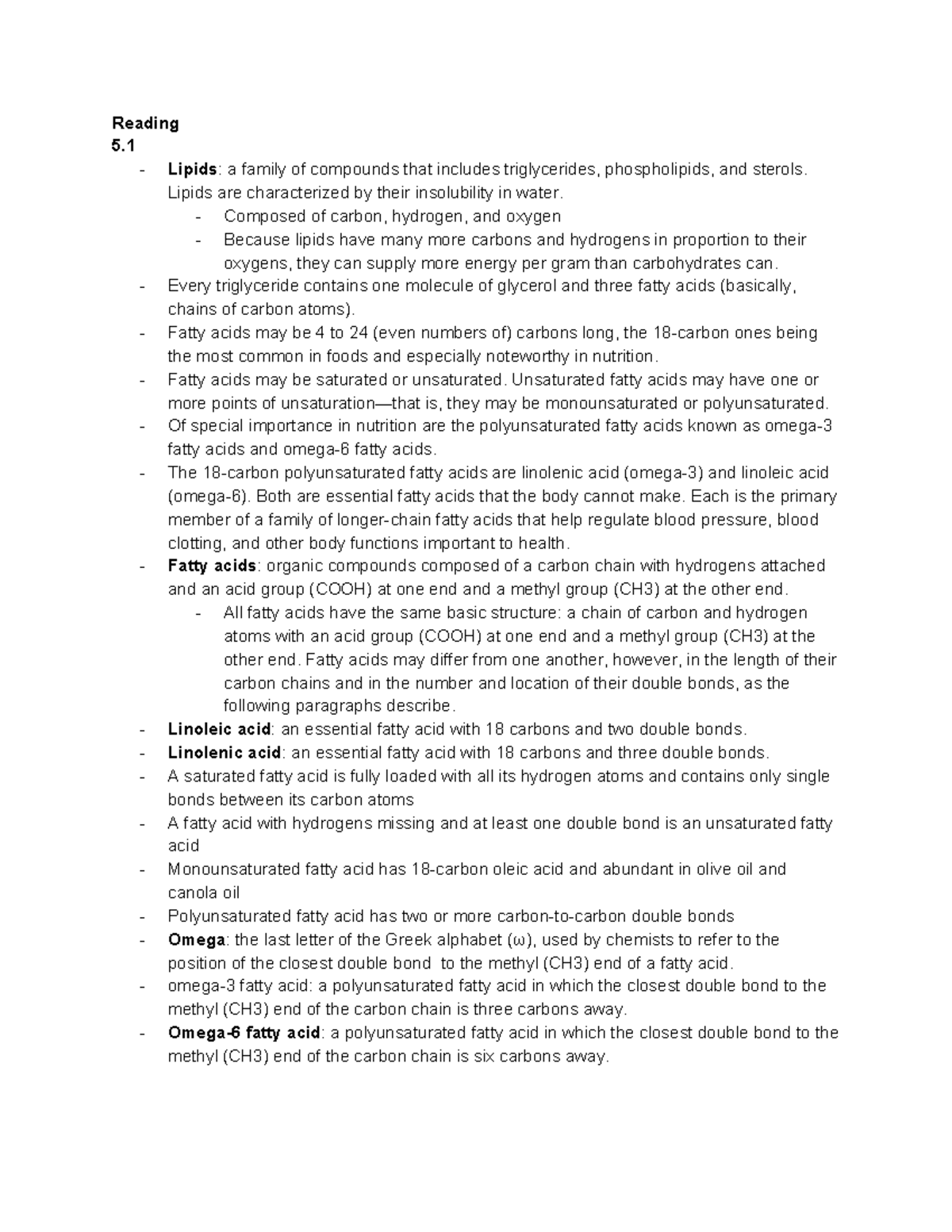 Chapter 5 Reading Lipids and Fatty Acids Reading 5. Lipids a