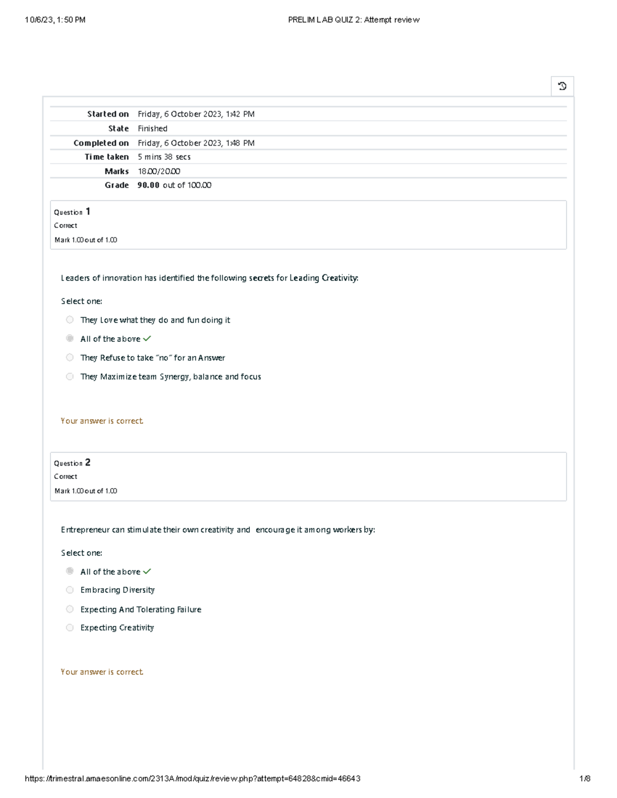 Prelim LAB QUIZ 2 Attempt review - Started on Friday, 6 October 2023, 1 ...
