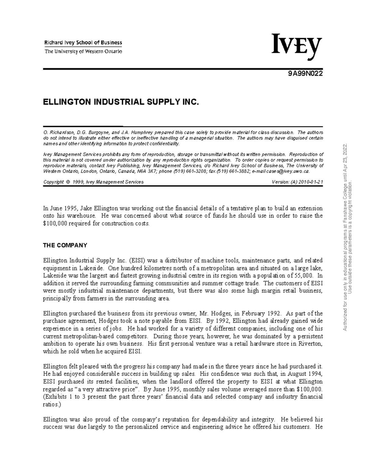 S22 FINA 6025 Module 4 Ellington Industrial Supply Inc S w 9A99N