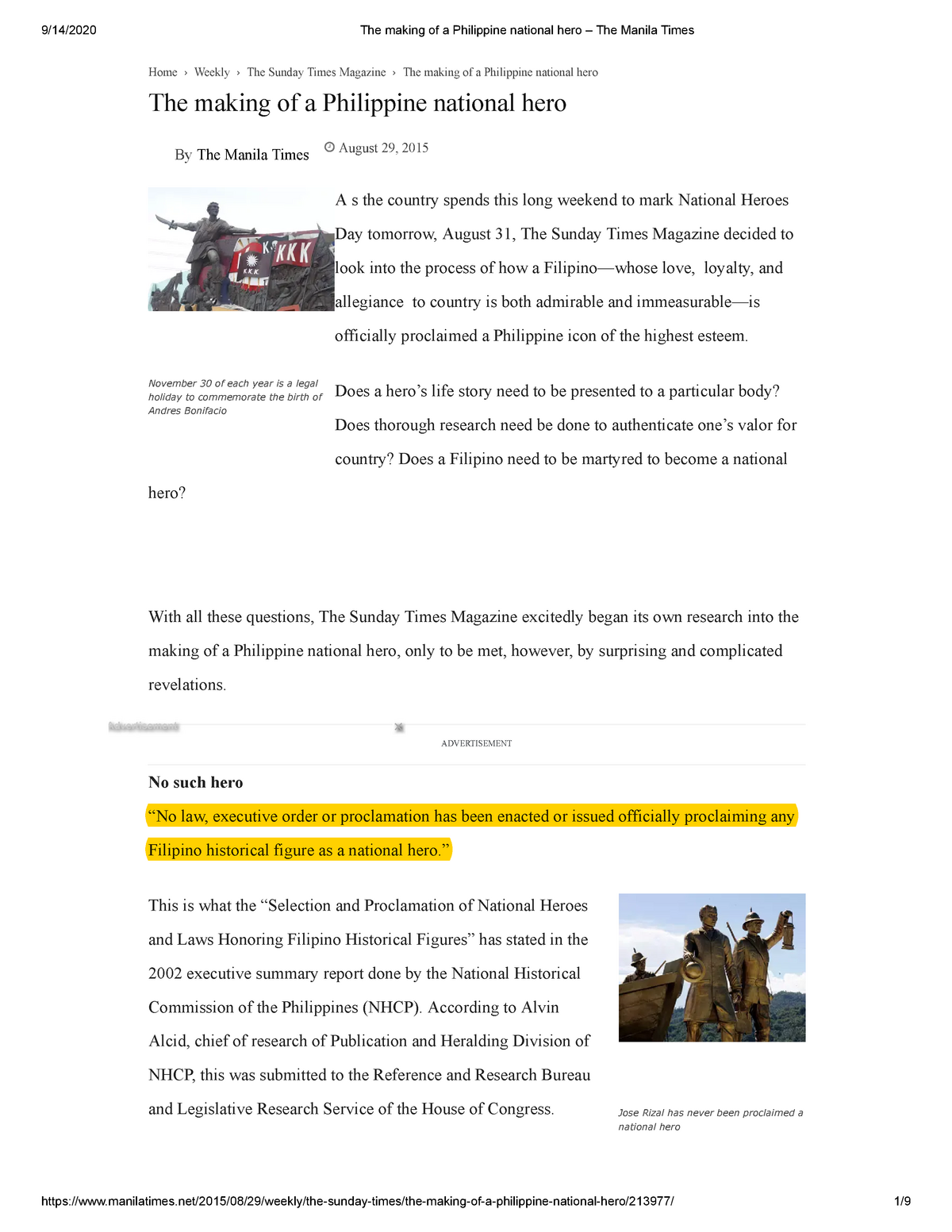 philippine national heroes essay