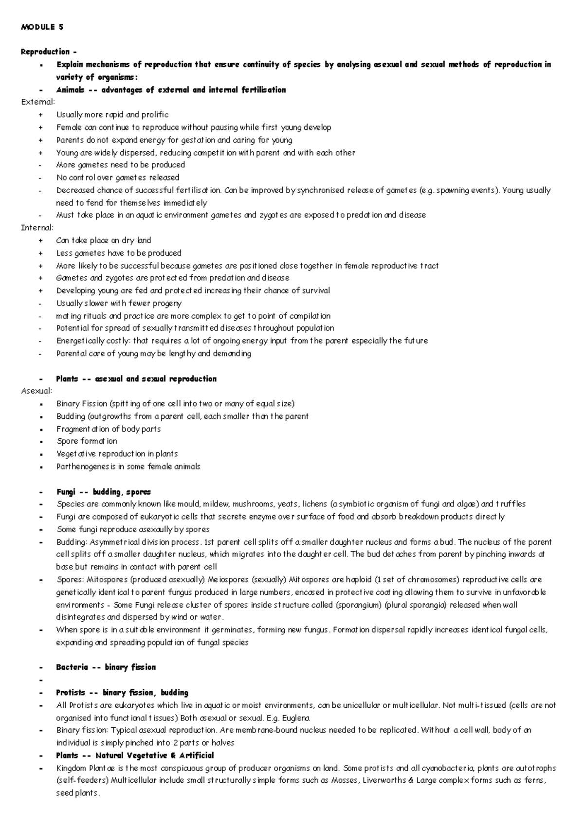 Biology Notes 2020 - Module 5 and 6 - very short summaries - MODULE 5 ...