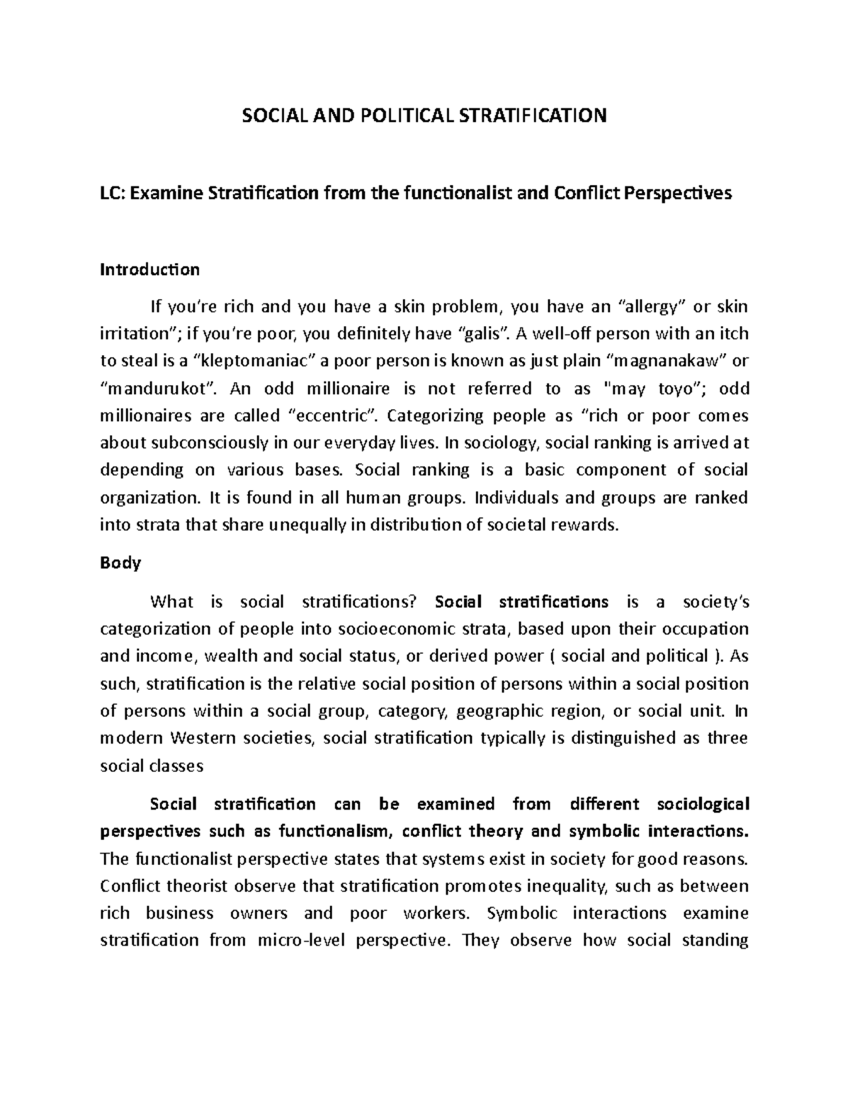 Social AND Political Stratification - SOCIAL AND POLITICAL ...