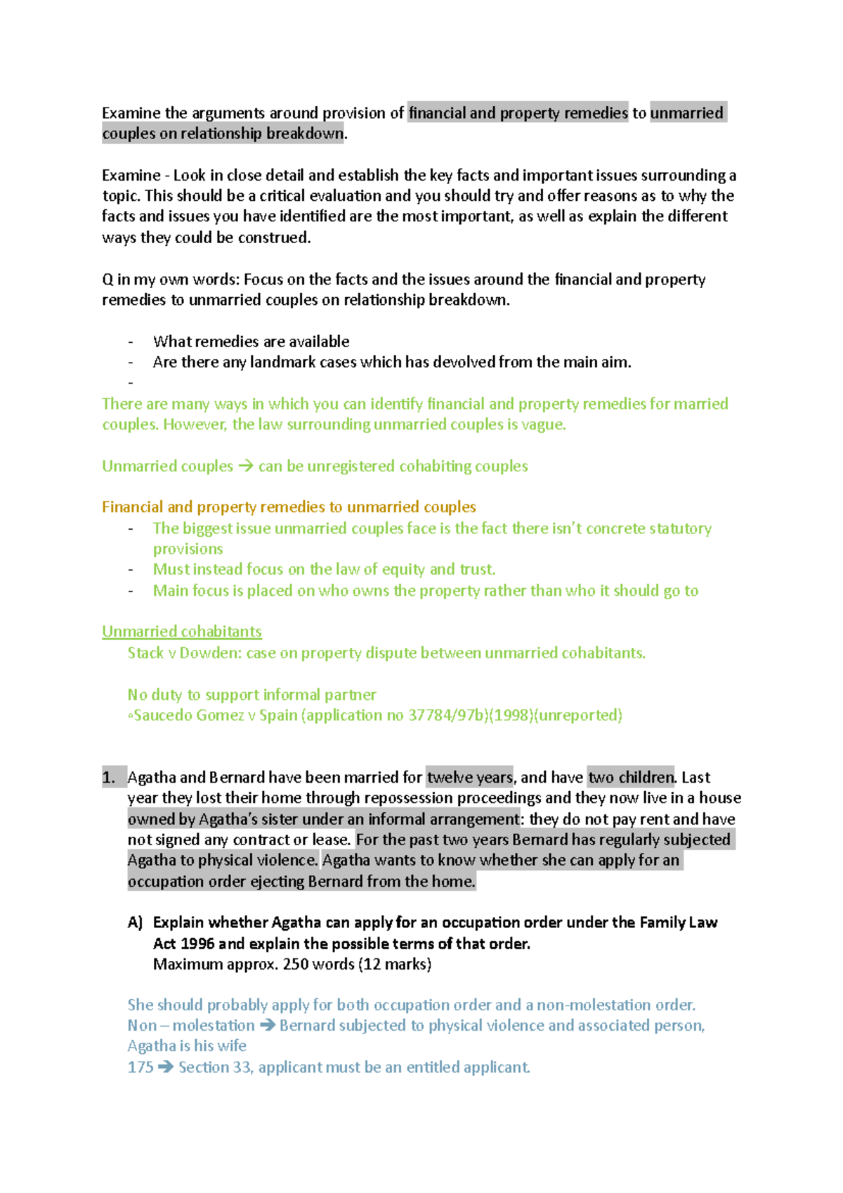 Family law exam plan Lecture notes 3 Examine the arguments around