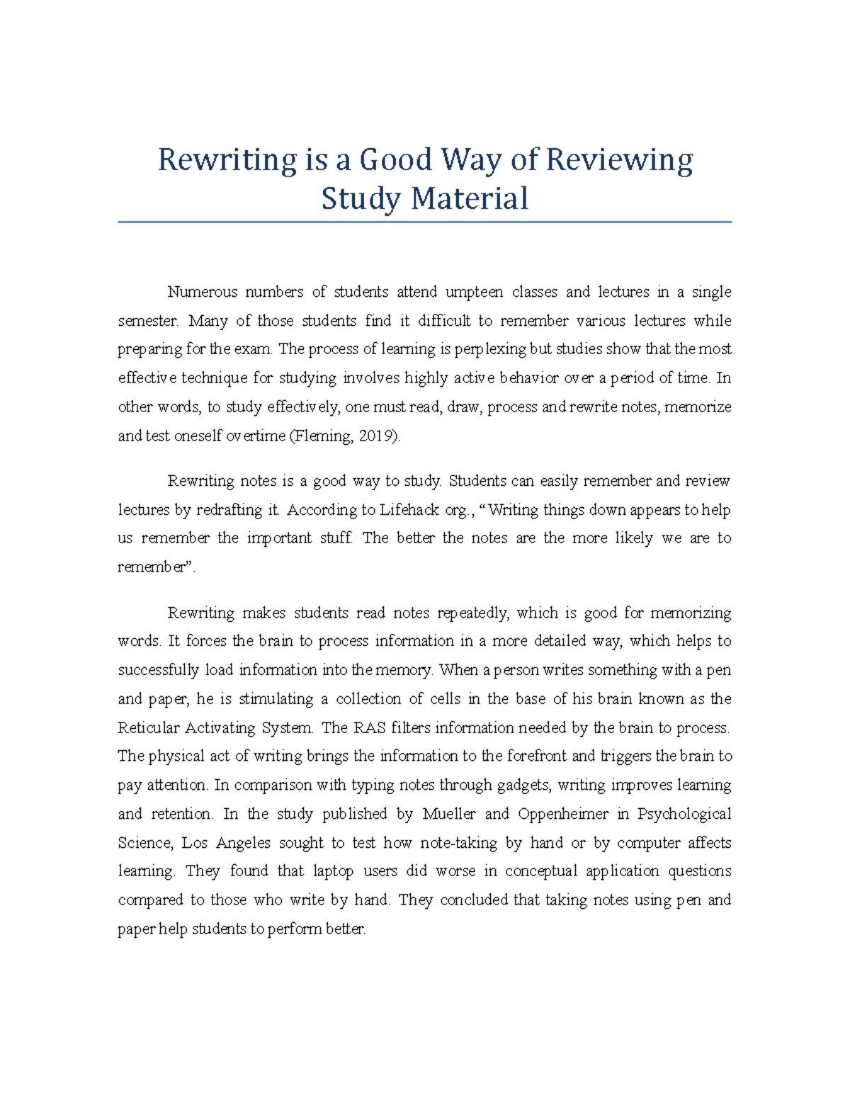 Expository speech - Lecture - Rewriting is a Good Way of Reviewing ...