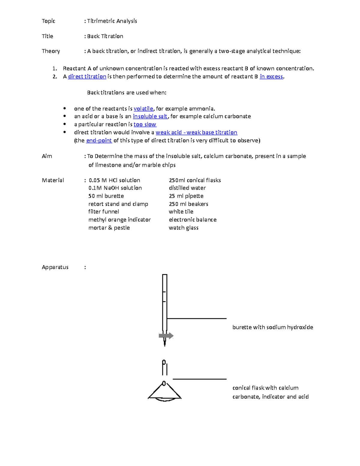 Lab Back Titration N/A Topic Titrimetric Analysis Title Back