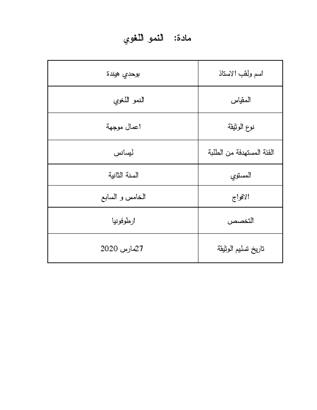 النمو اللغوي 05 و 07 قسم الأرطوفونيا النمو اللغوي مادة بوحدي هيندة