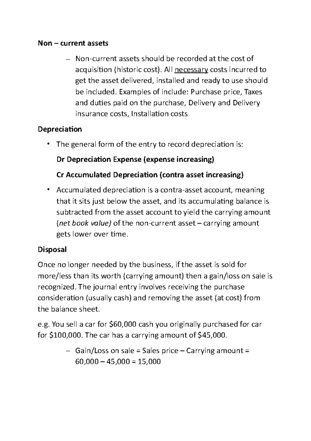 Accounting final notes - Non – current assets - Non-current assets ...