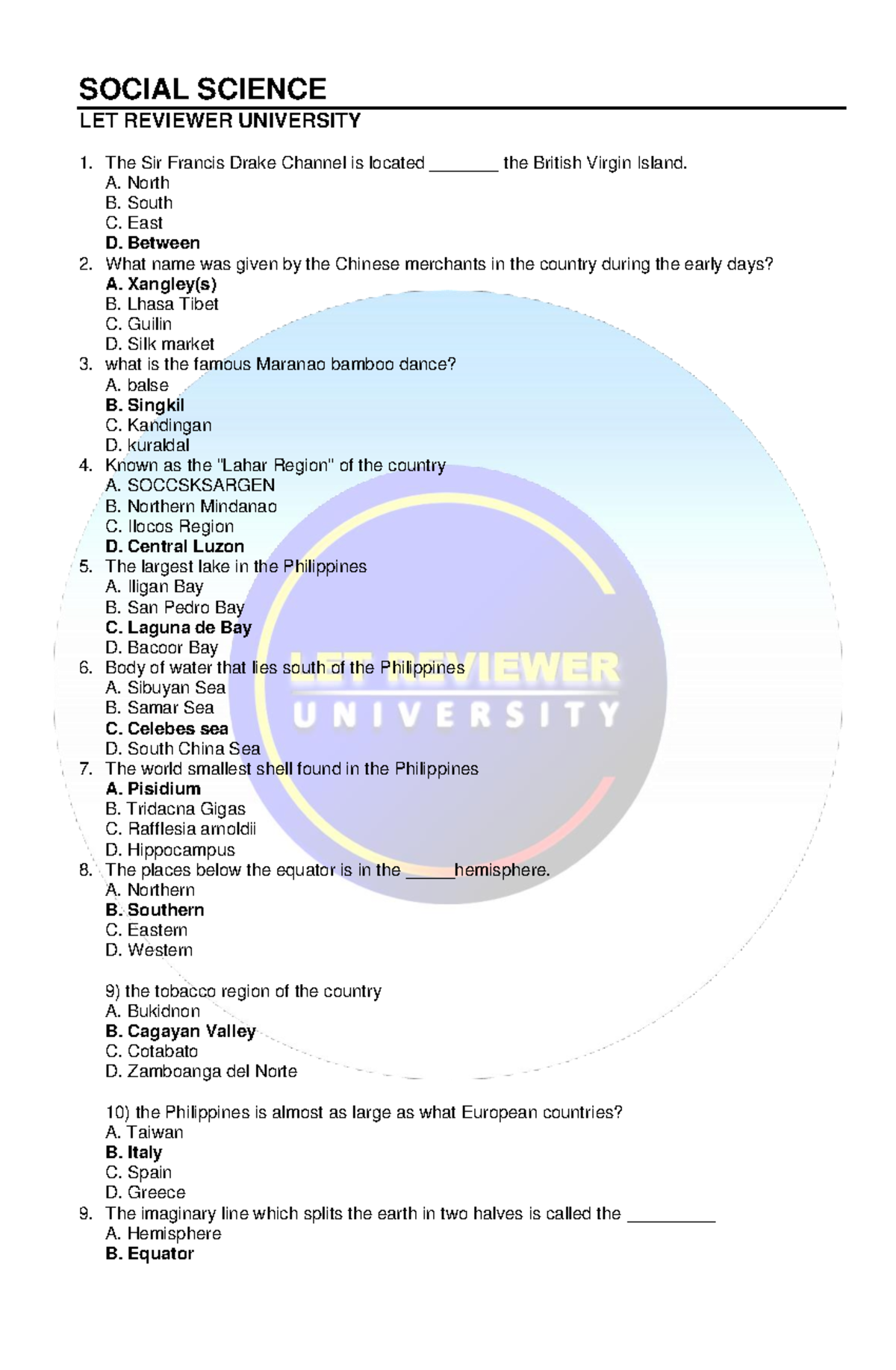 SocSci Reviewer - SOCIAL SCIENCE LET REVIEWER UNIVERSITY The Sir ...