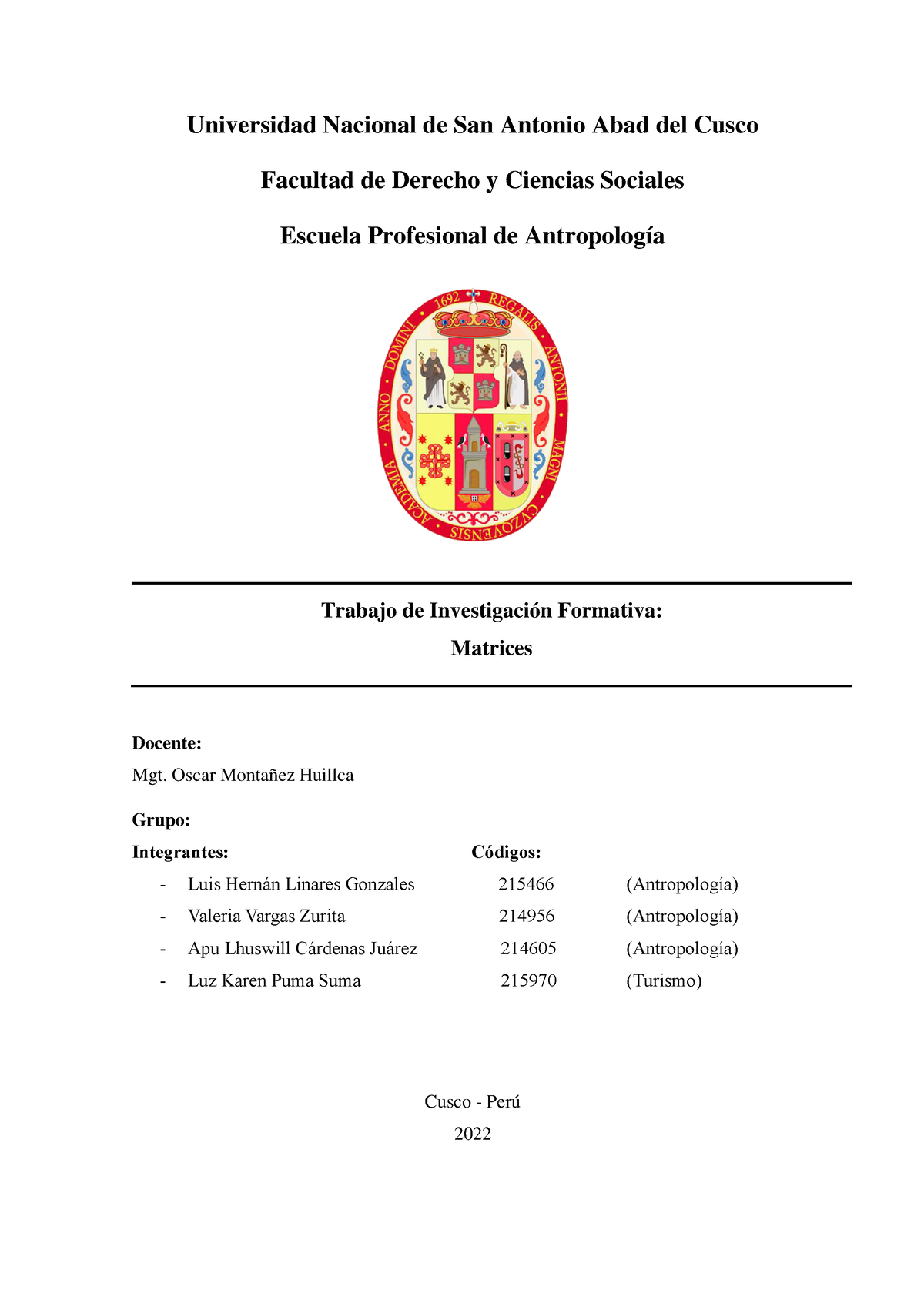 Análisis De Problemas Usando Matrices - Universidad Nacional De San ...