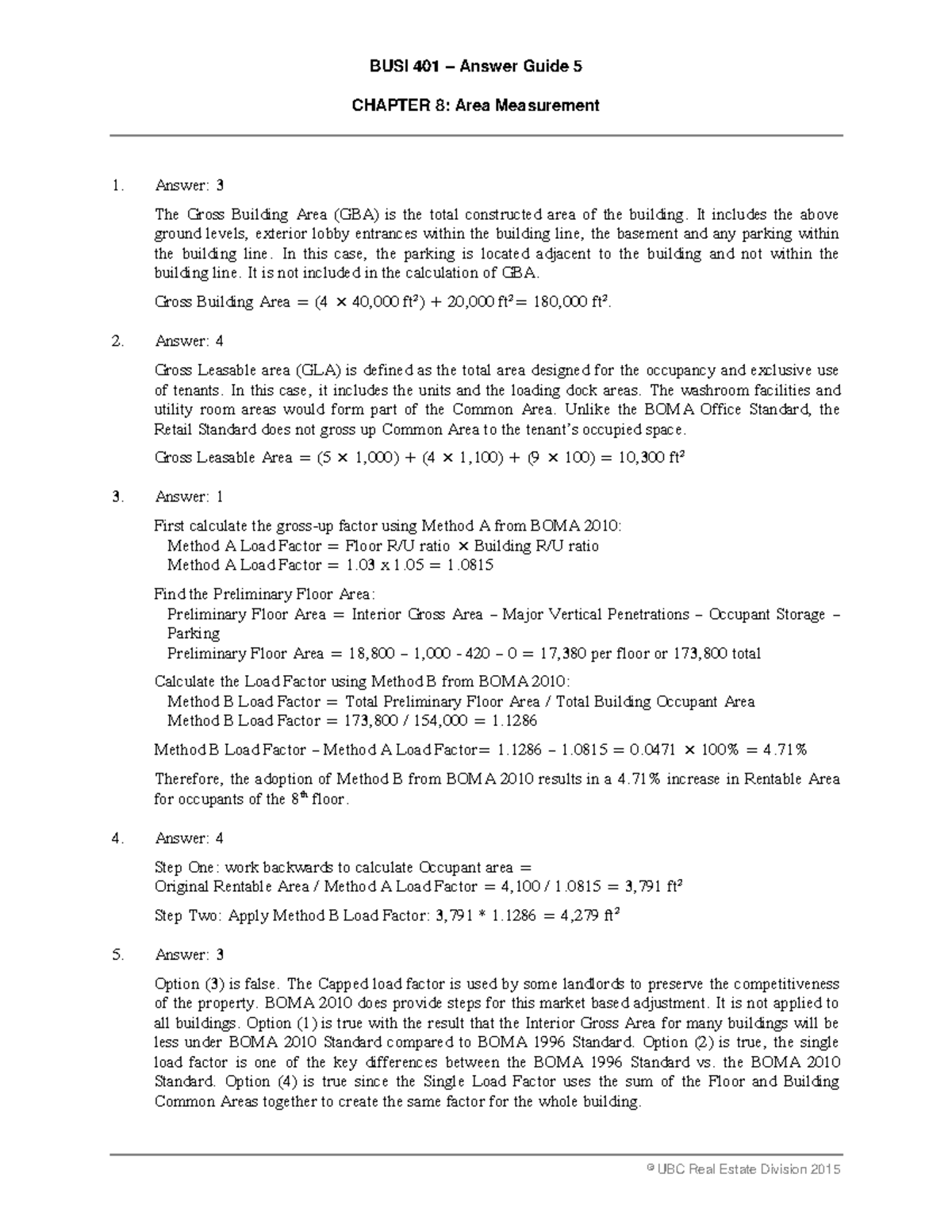 MC 5 Multi Choice BUSI 401 Answer Guide 5 CHAPTER 8 Area Measurement Answer 3 The 