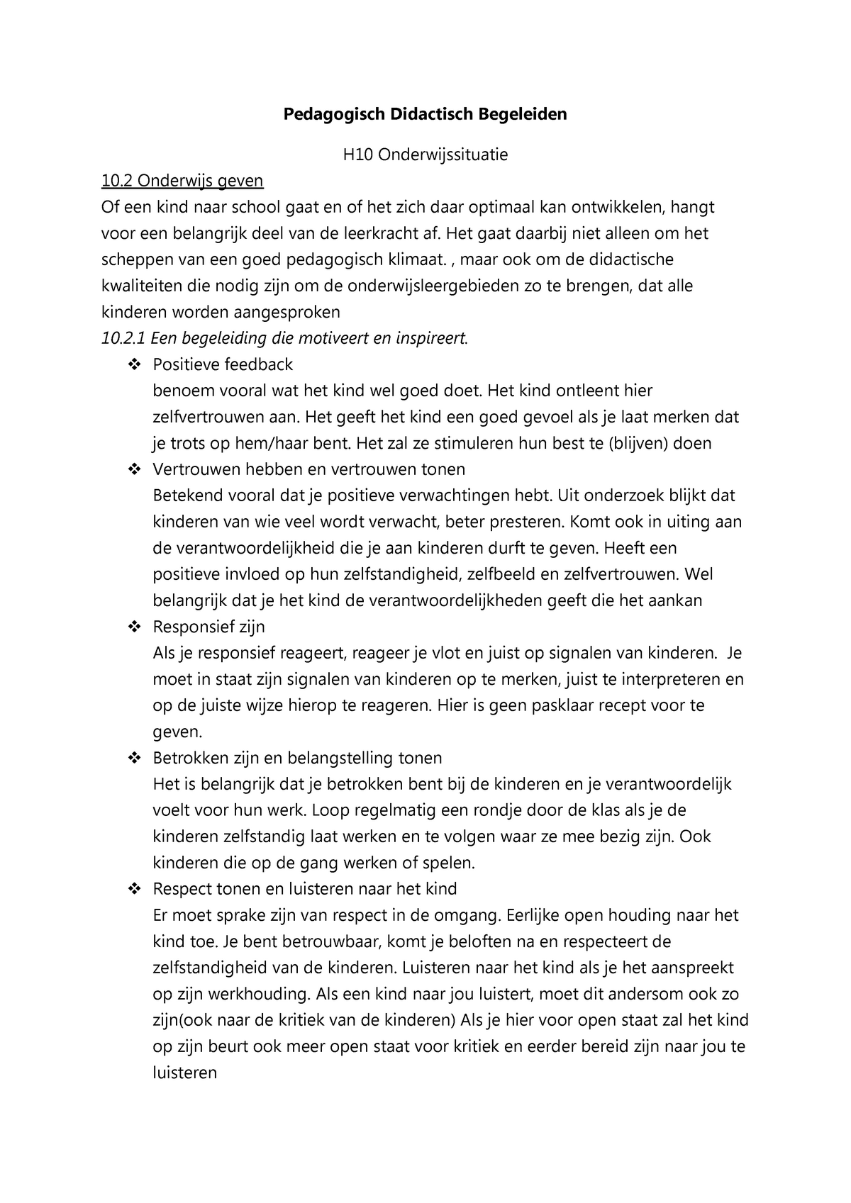 Samenvatting Pedagogisch Didactisch Begeleiden H10 - Pedagogisch ...