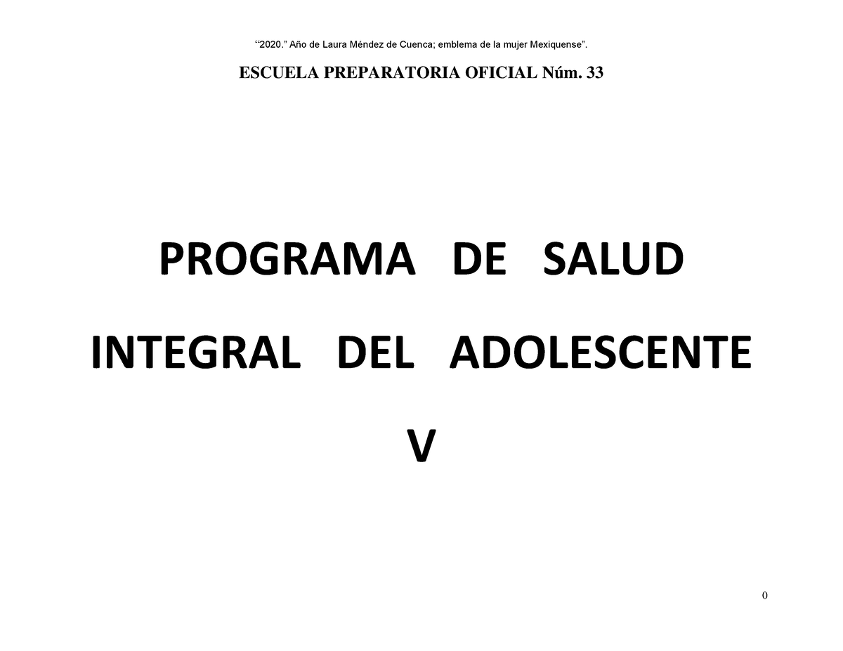 11 Salud Integral Del Adolescente V Escuela Preparatoria Oficial Núm 33 Programa De Salud 4760