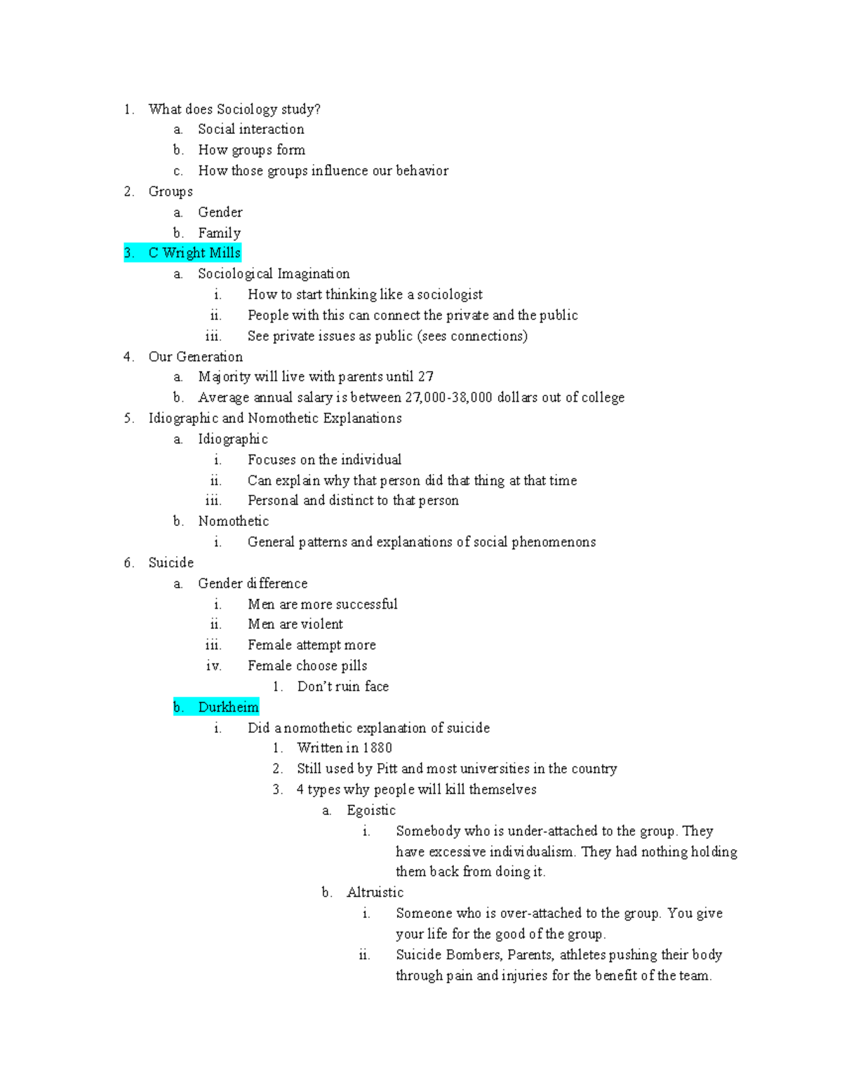 SOC 0465 Lecture Notes - What Does Sociology Study? A. Social ...