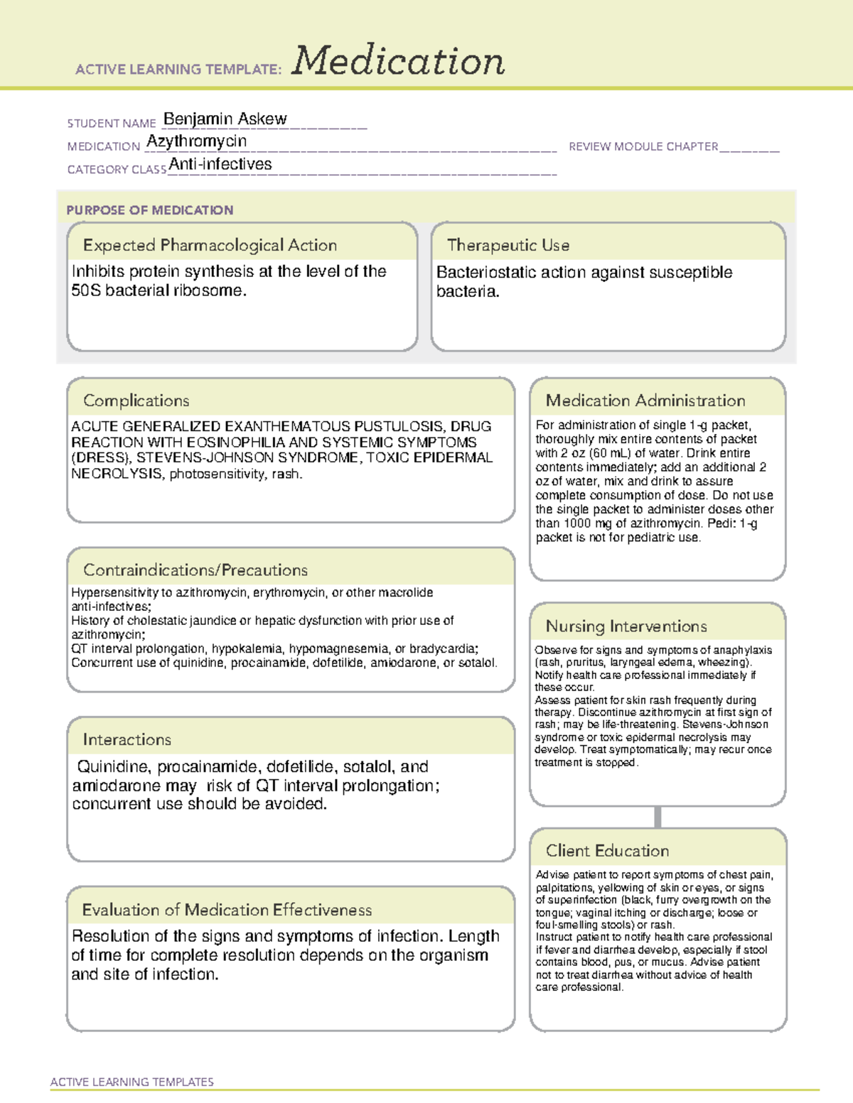 Azythromycin Med Template - Active Learning Templates Medication 