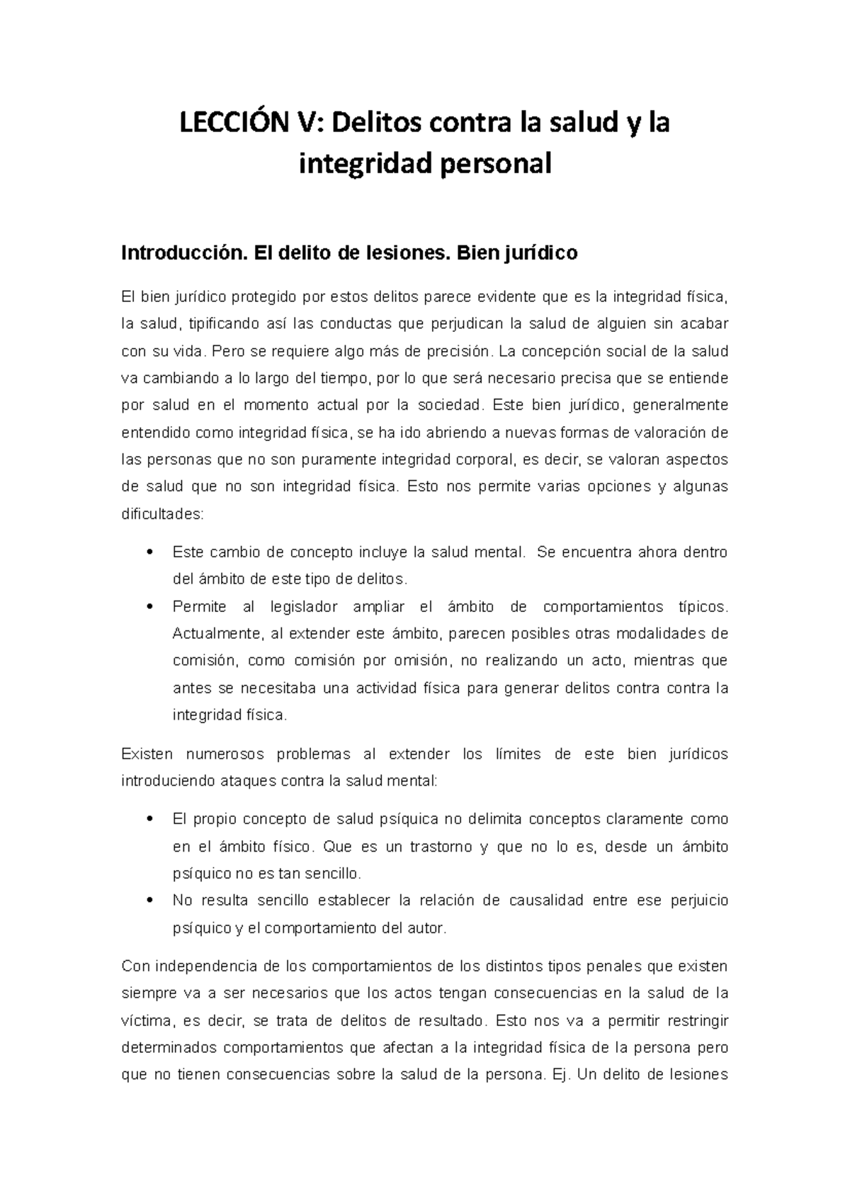 Tema 5 - Delitos Contra LA Salud Y LA Integridad Personal - LECCIÓN V ...