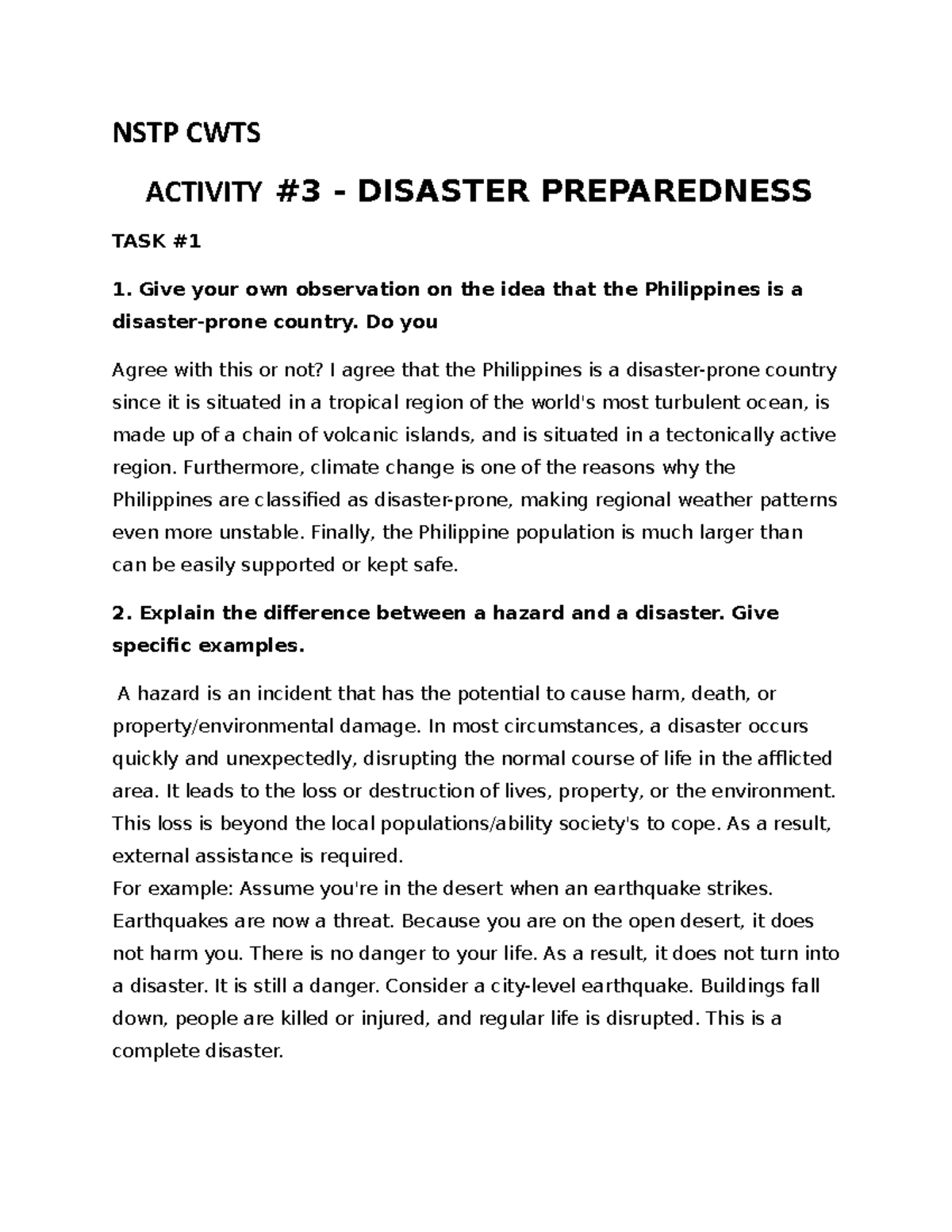 NSTP CWTS Module 3 Disaster Preparedness NSTP CWTS ACTIVITY 3