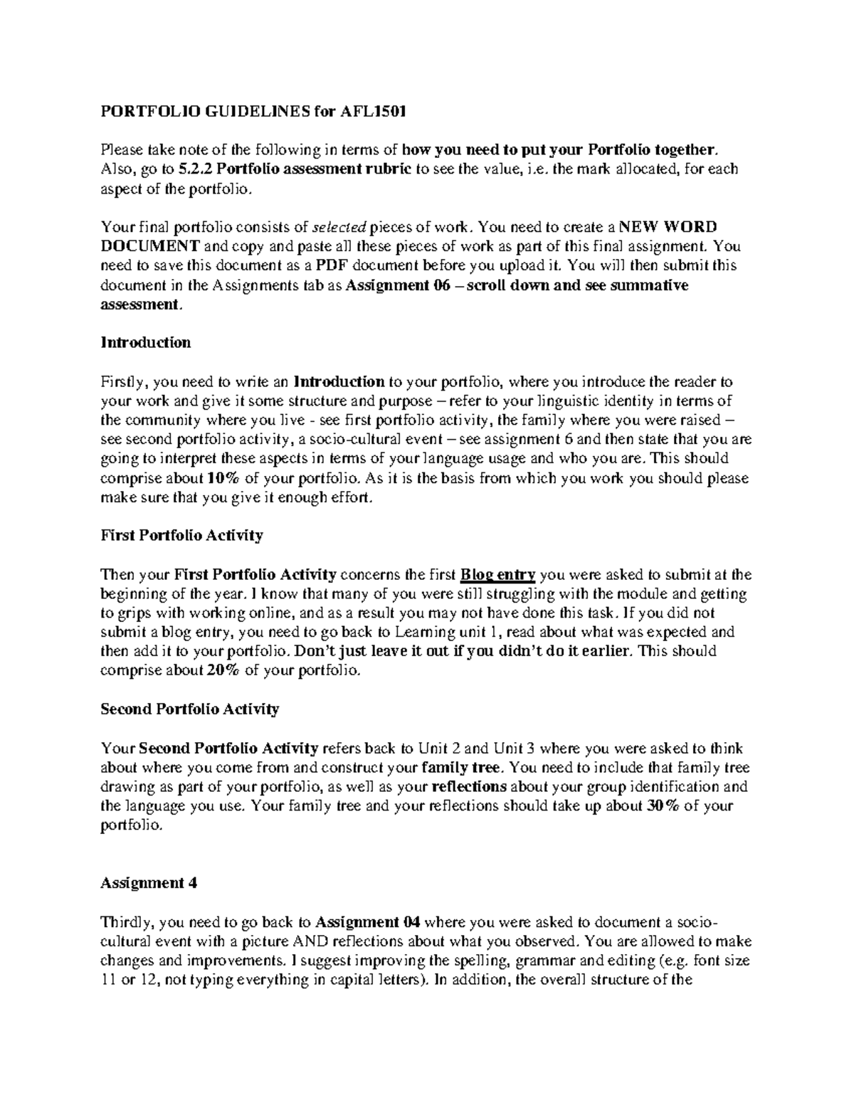 Portfolio+ Guidelines+for+AFL1501 to assist with portfolio PORTFOLIO