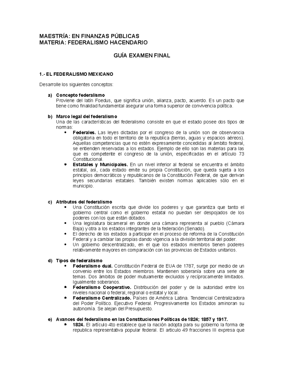 Federalismo MAESTR A EN FINANZAS P BLICAS MATERIA FEDERALISMO 