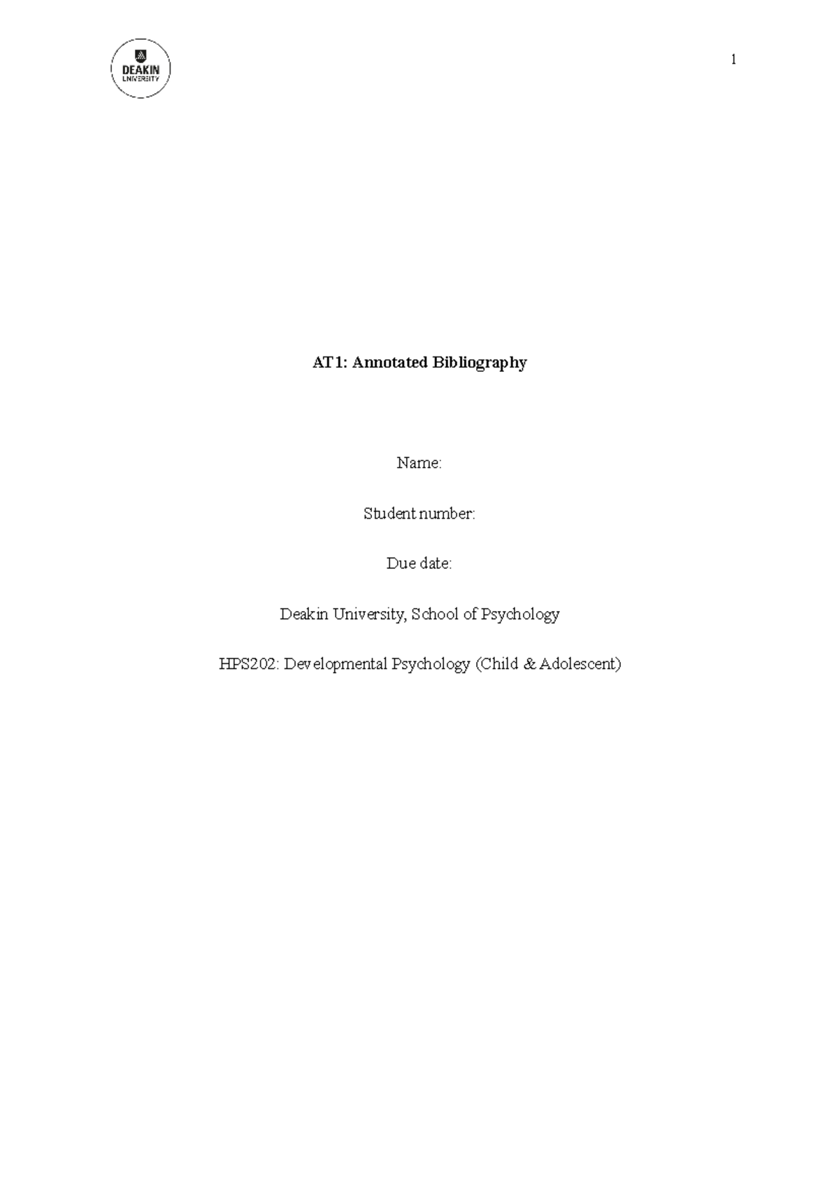 2022 T2 Annotated Bibliography Template - 1 AT1: Annotated Bibliography ...