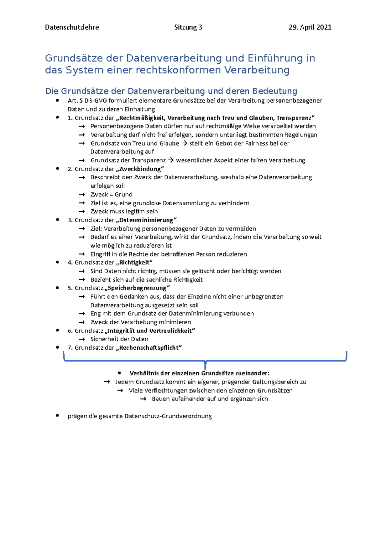 Grundsätze Der Datenverarbeitung Und Einführung In Das System Einer Rechtskonformen Verarbeitung