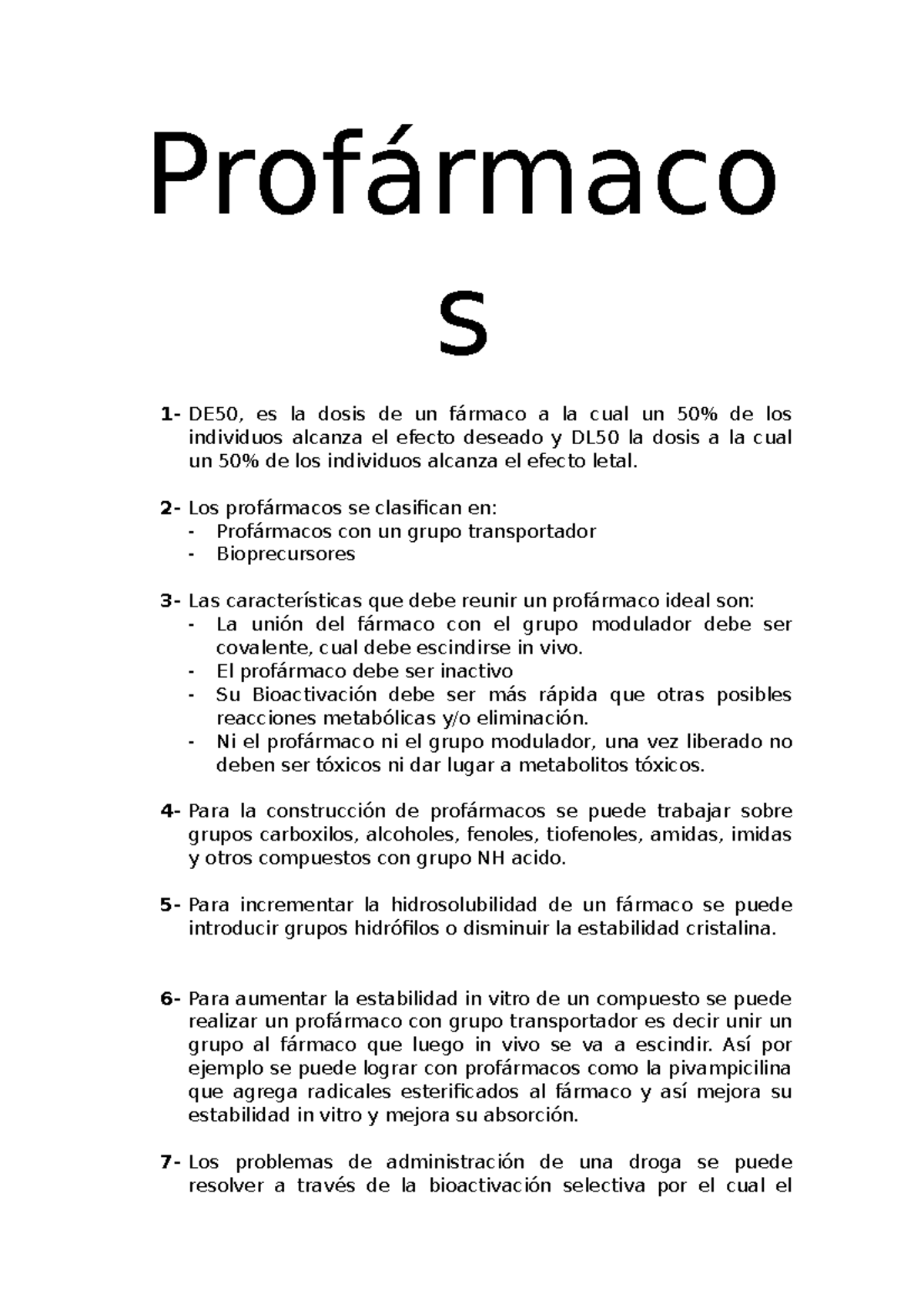 Profarmacos - Profármaco s 1- DE50, es la dosis de un fármaco a la cual ...