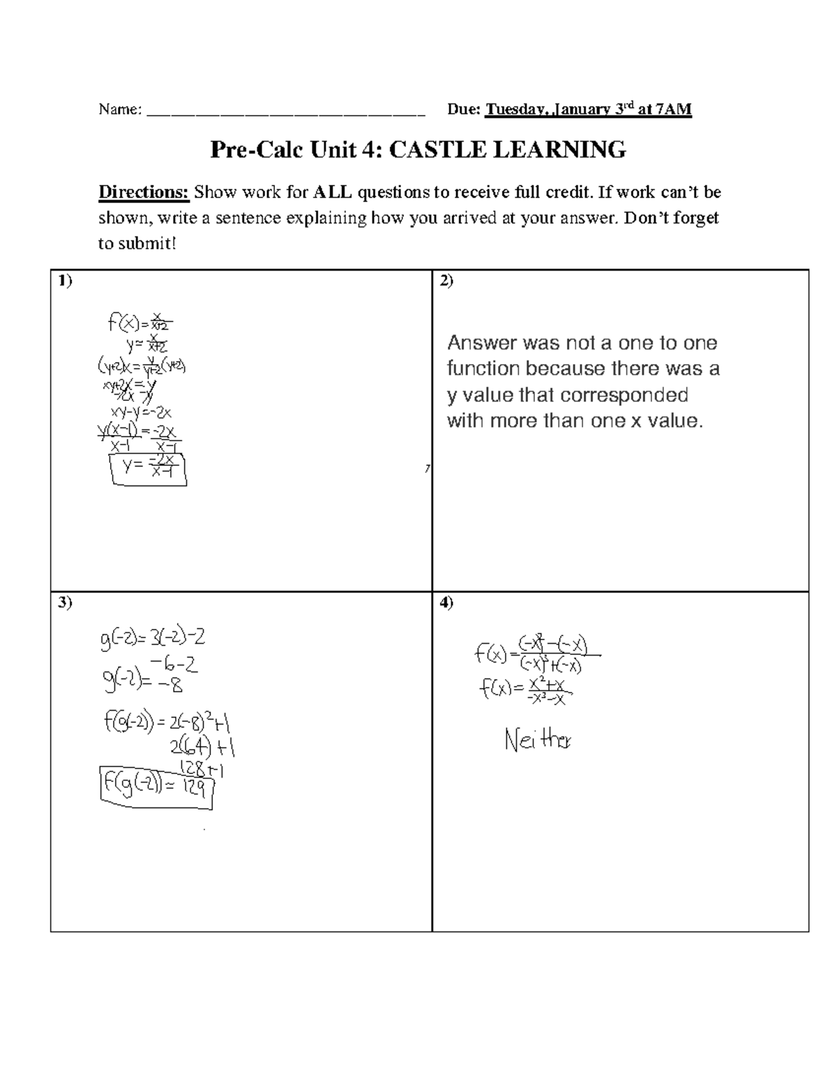 Unit+4+Castle+Learning - Name: __________________________________ Due ...