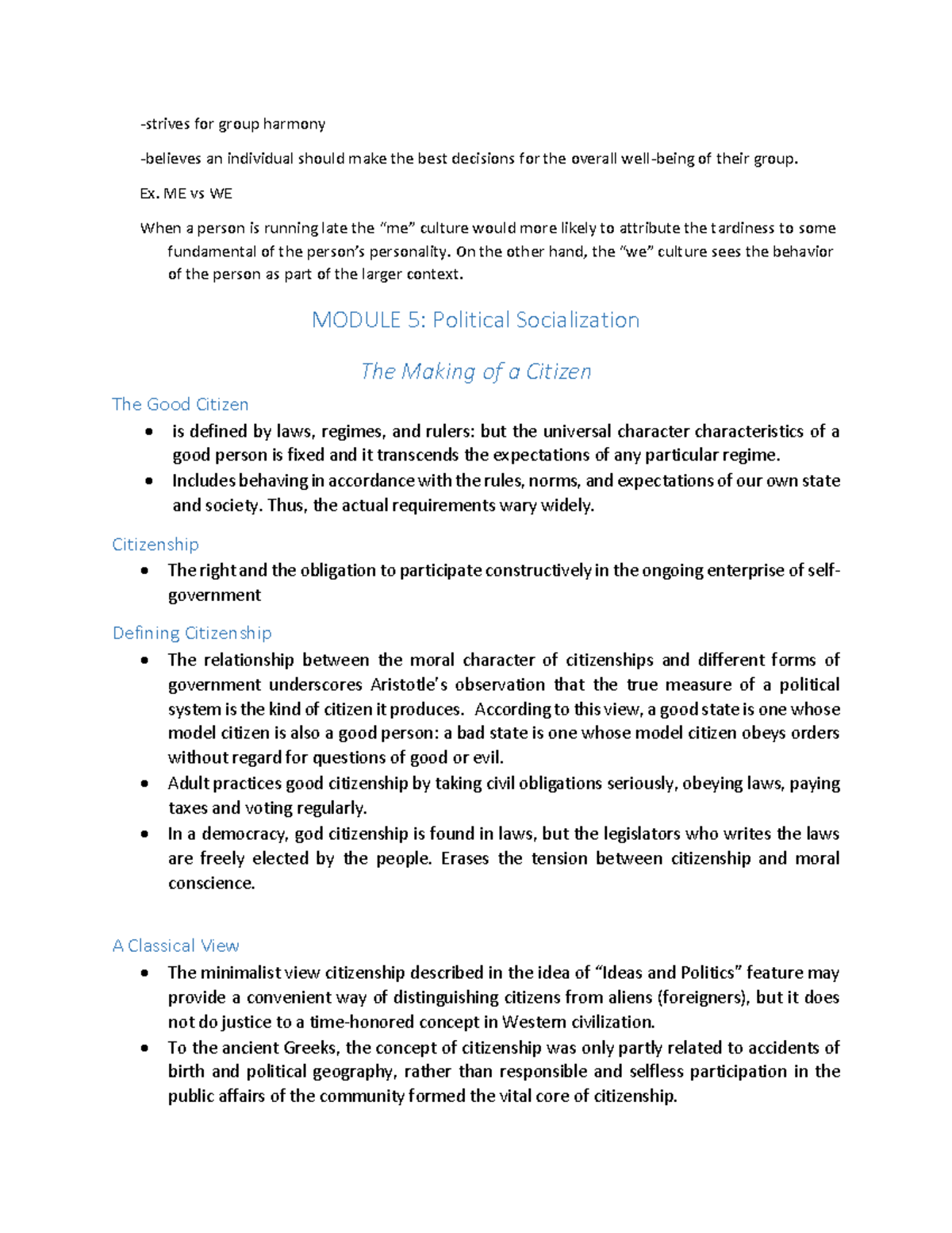 Psychology of the Self Notes (Part 3) -strives for group harmony ...