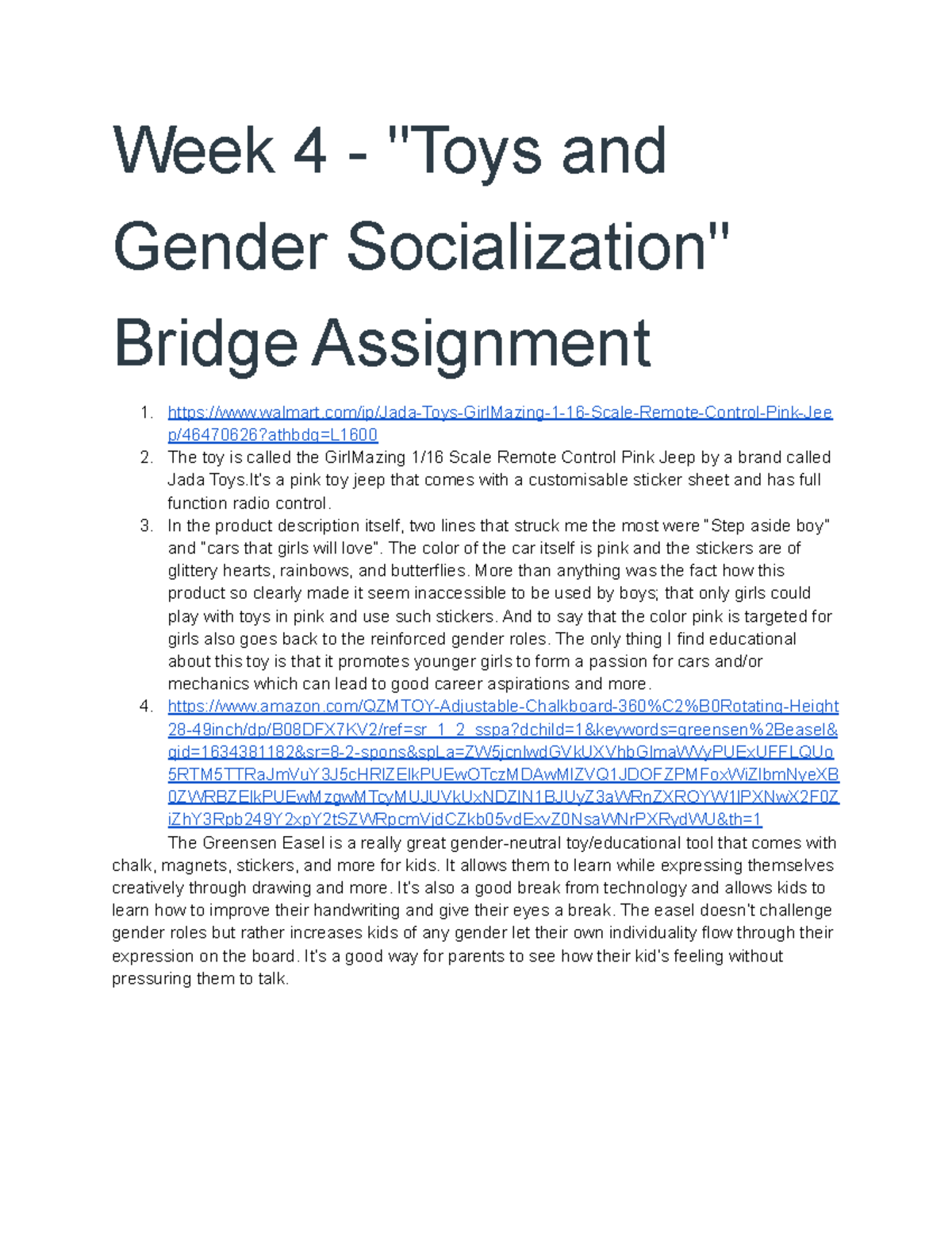 gender socialization assignment