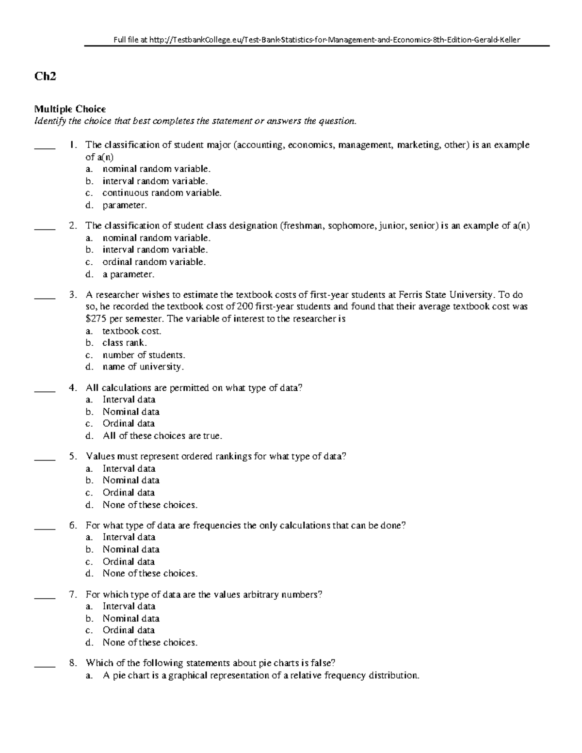 Assignment 1 - Hypothesis Testing - Ch Multiple Choice Identify the ...